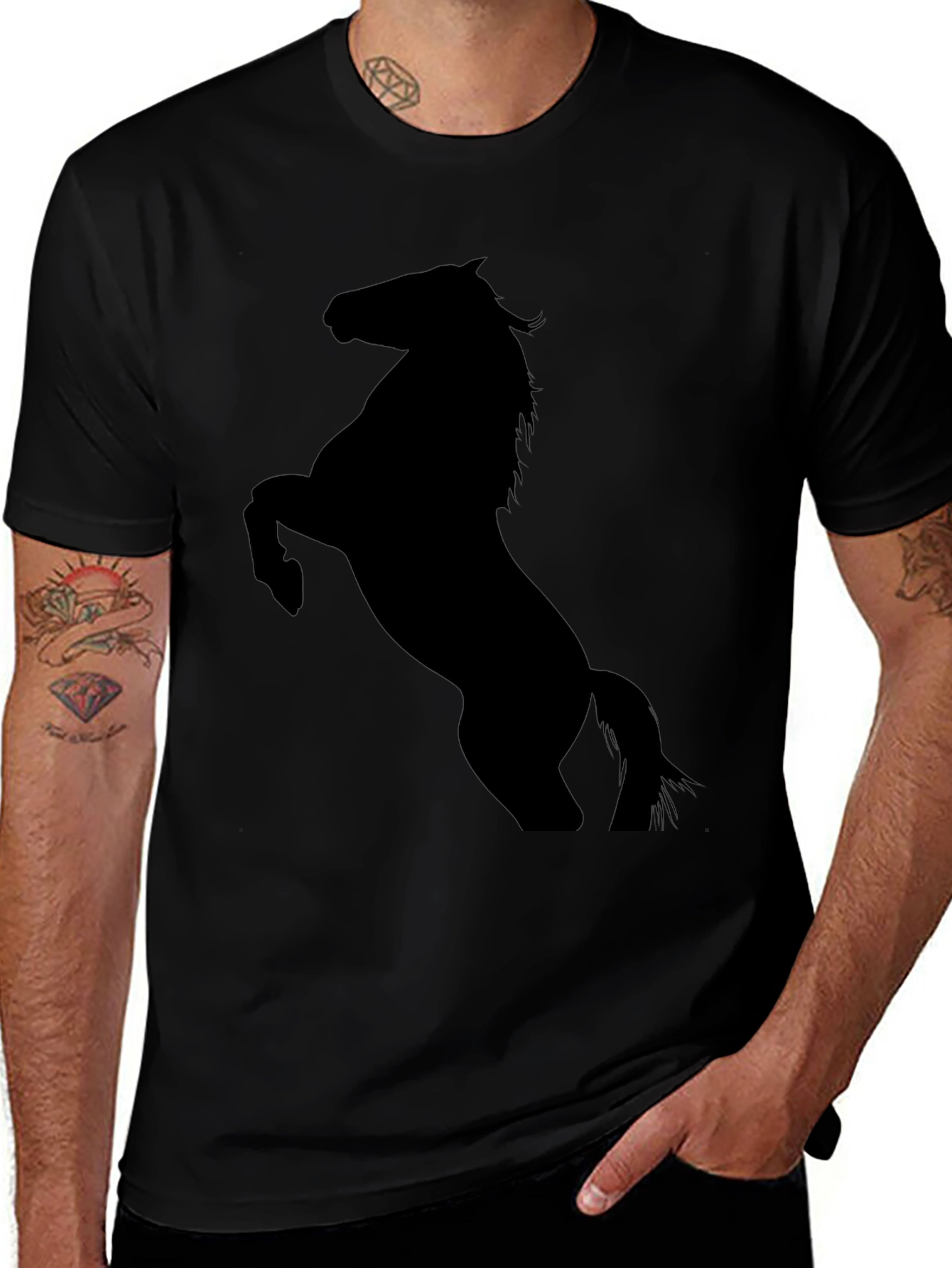 Black Horse Silhouette Tee - Equestrian Style