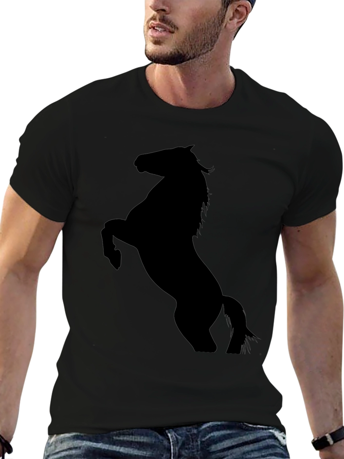 Black Horse Silhouette Tee - Equestrian Style