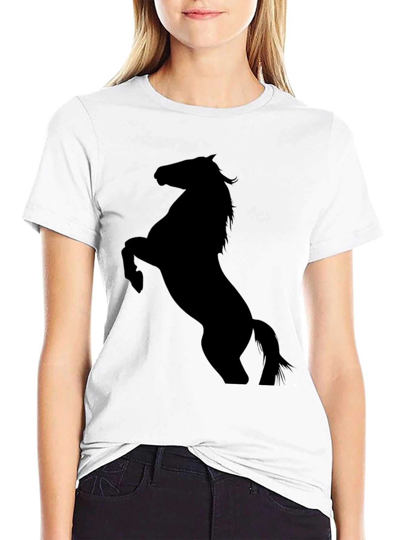 Black Horse Silhouette Tee - Equestrian Style