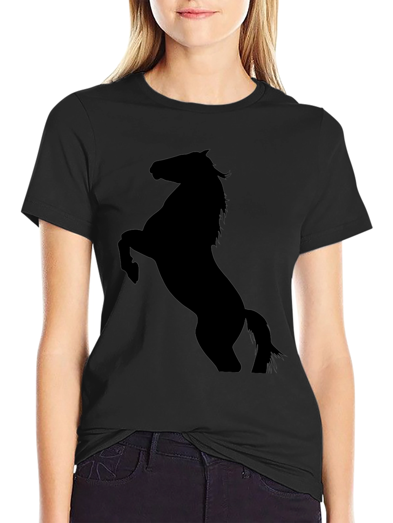 Black Horse Silhouette Tee - Equestrian Style