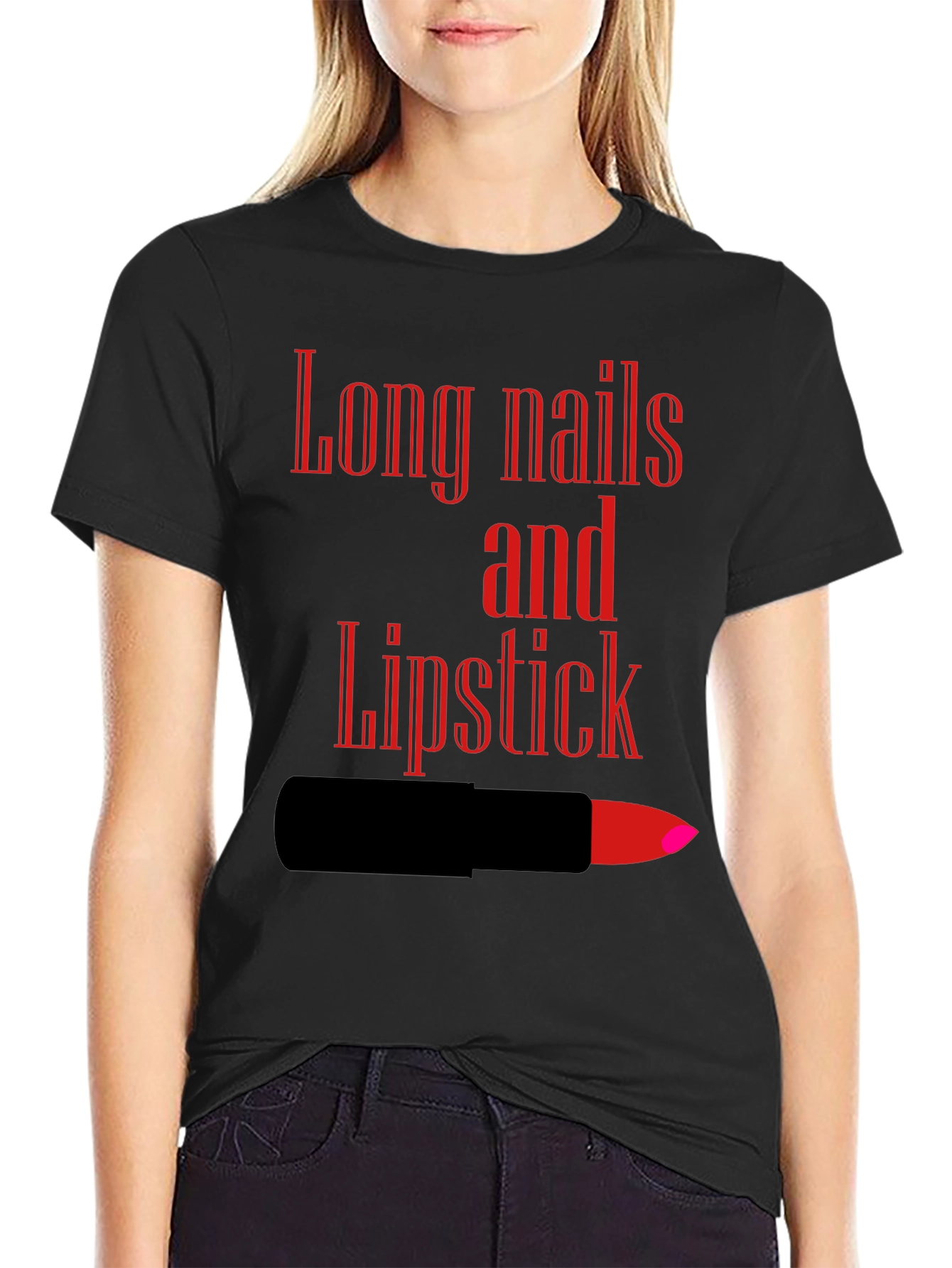 Long Nails and Lipstick Graphic Tee - Black
