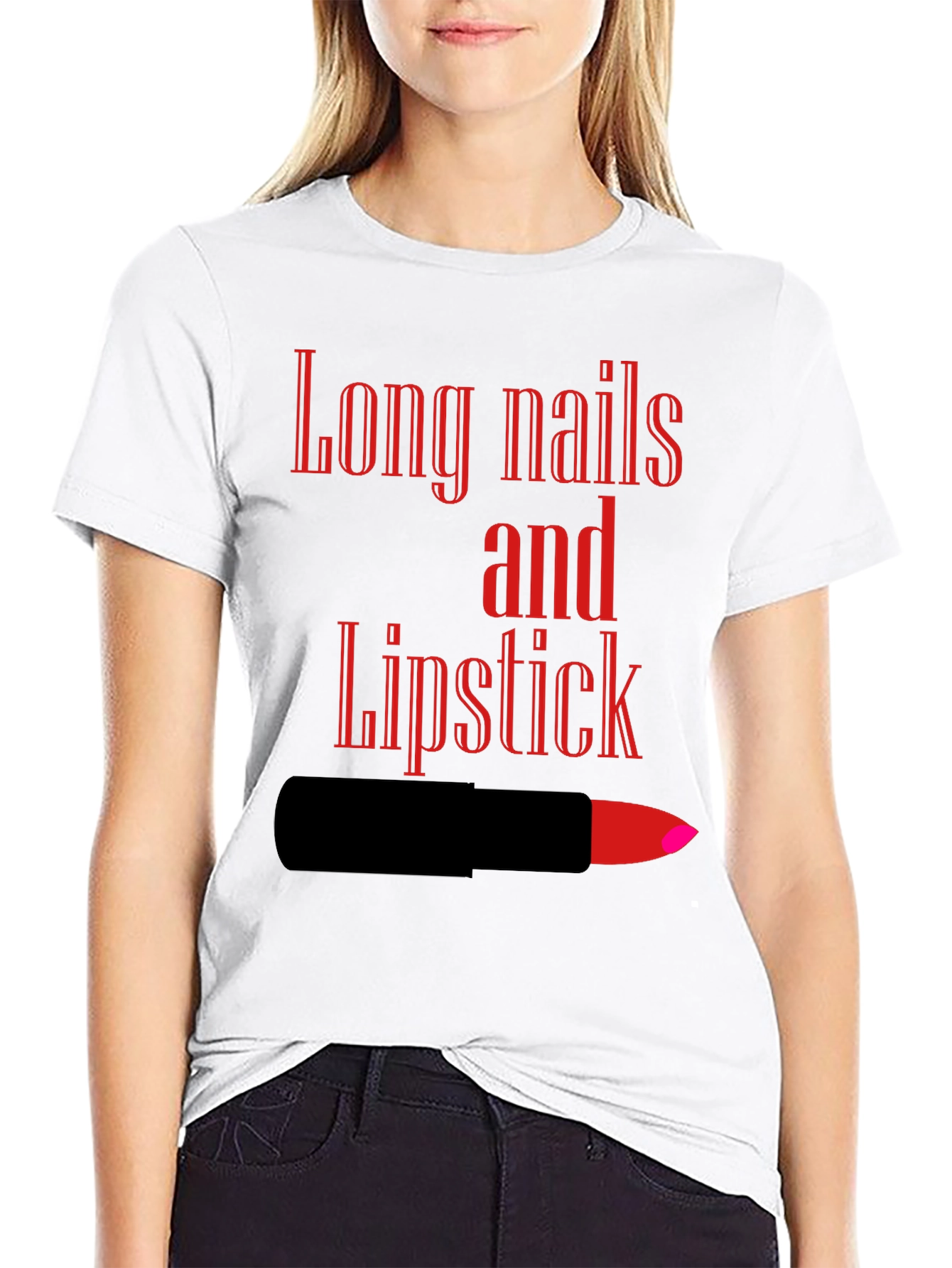Long Nails and Lipstick Graphic Tee - Black