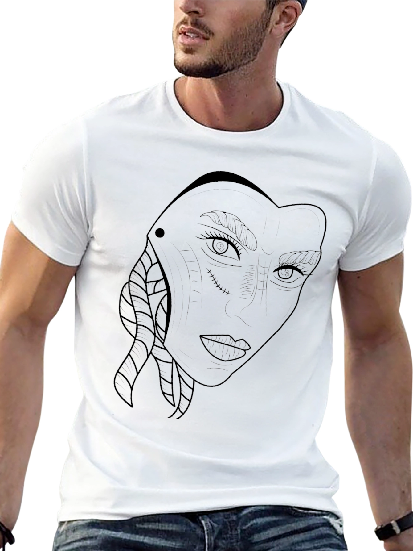 Black Graphic Tee - Womans Face Outline
