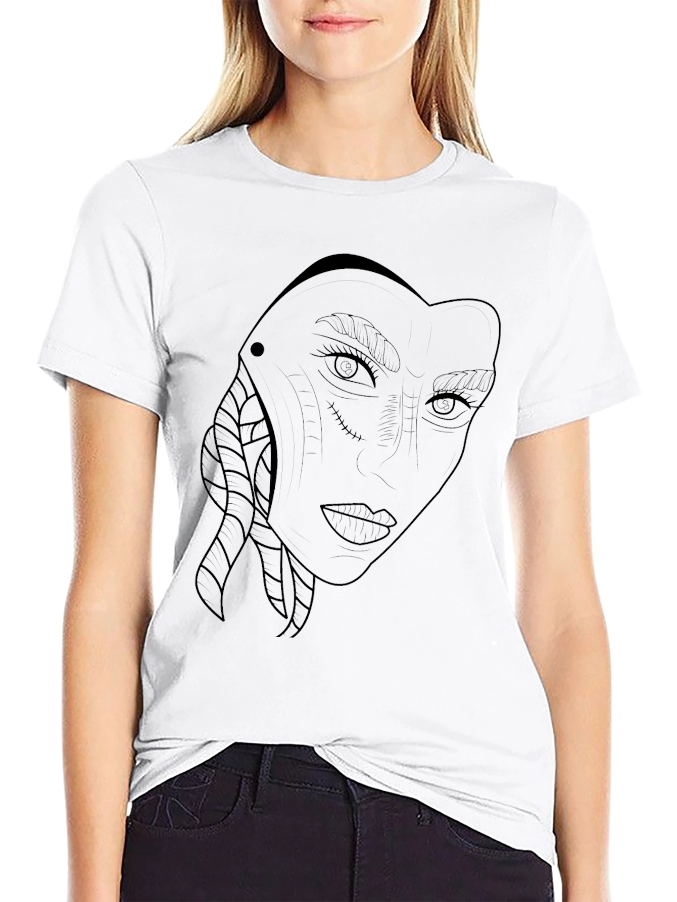 Black Graphic Tee - Womans Face Outline