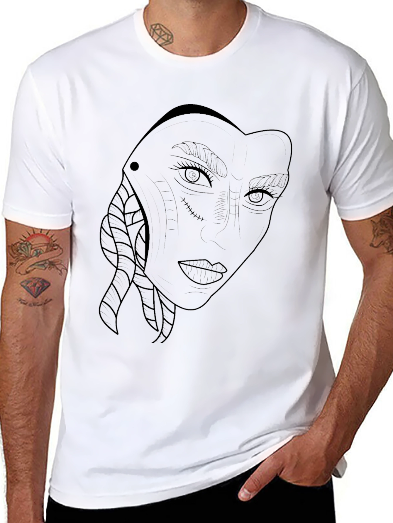 Black Graphic Tee - Womans Face Outline