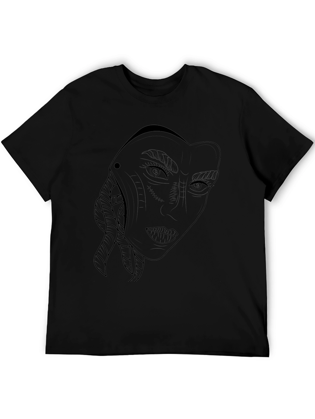 Black Graphic Tee - Womans Face Outline