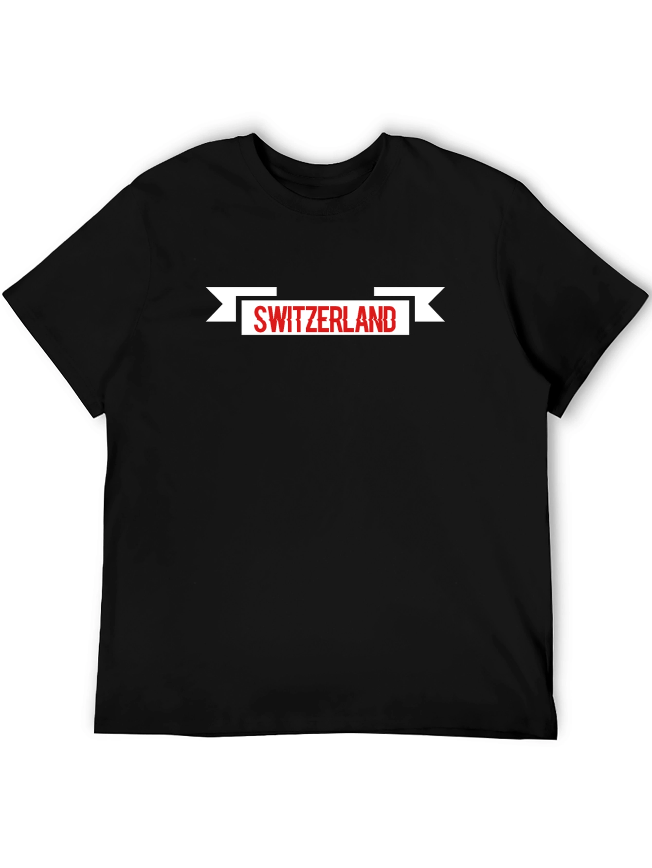 Switzerland Flag Banner Mens Black T-Shirt