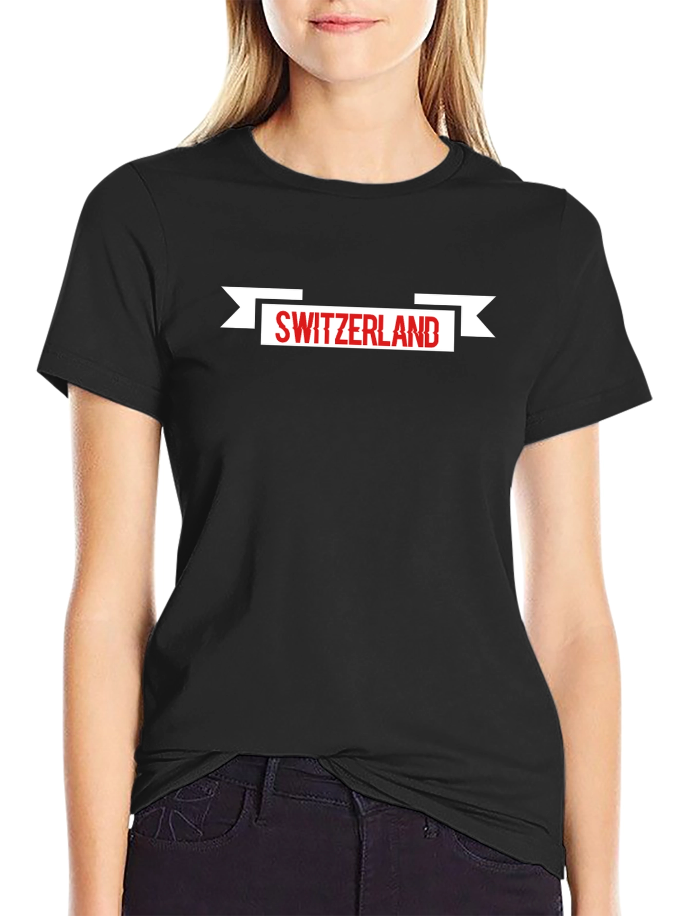 Switzerland Flag Banner Mens Black T-Shirt