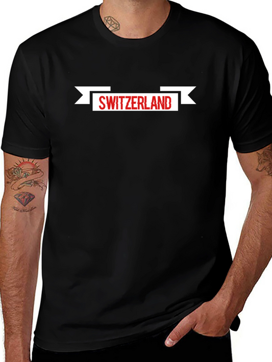 Switzerland Flag Banner Mens Black T-Shirt