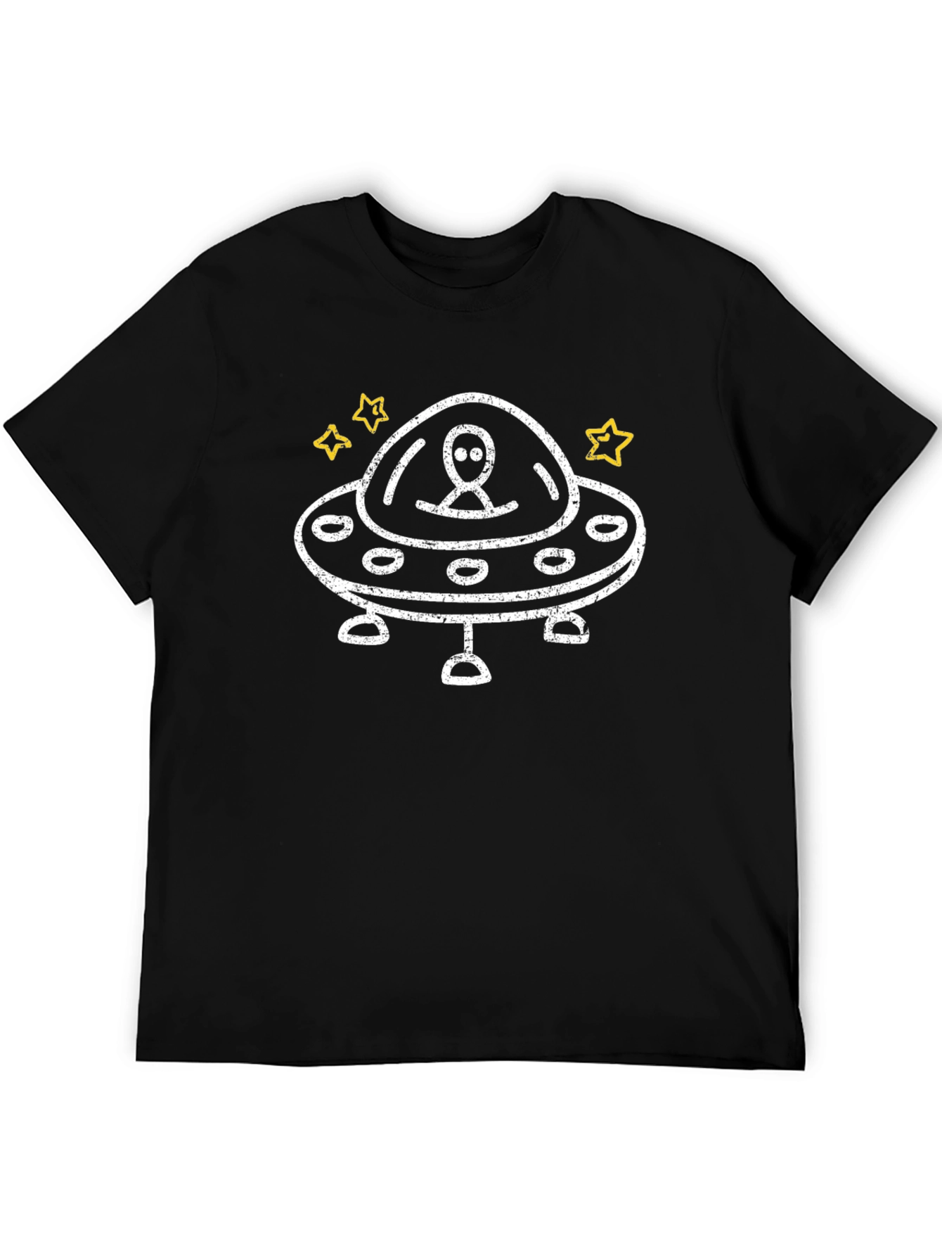 Alien Spaceship Graphic Tee - Black Cotton T-Shirt