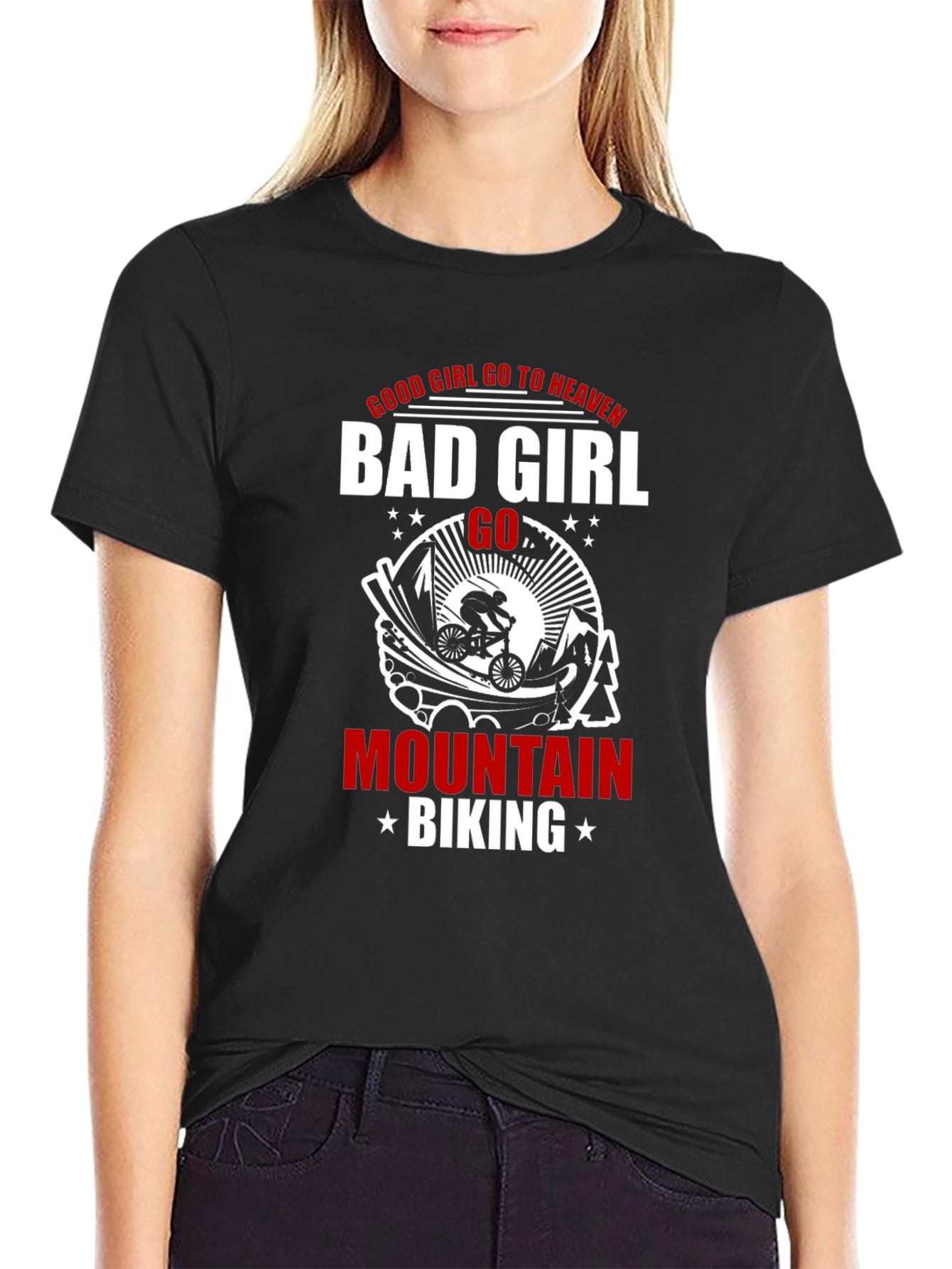 Bad Girl Mountain Biking Graphic T-Shirt