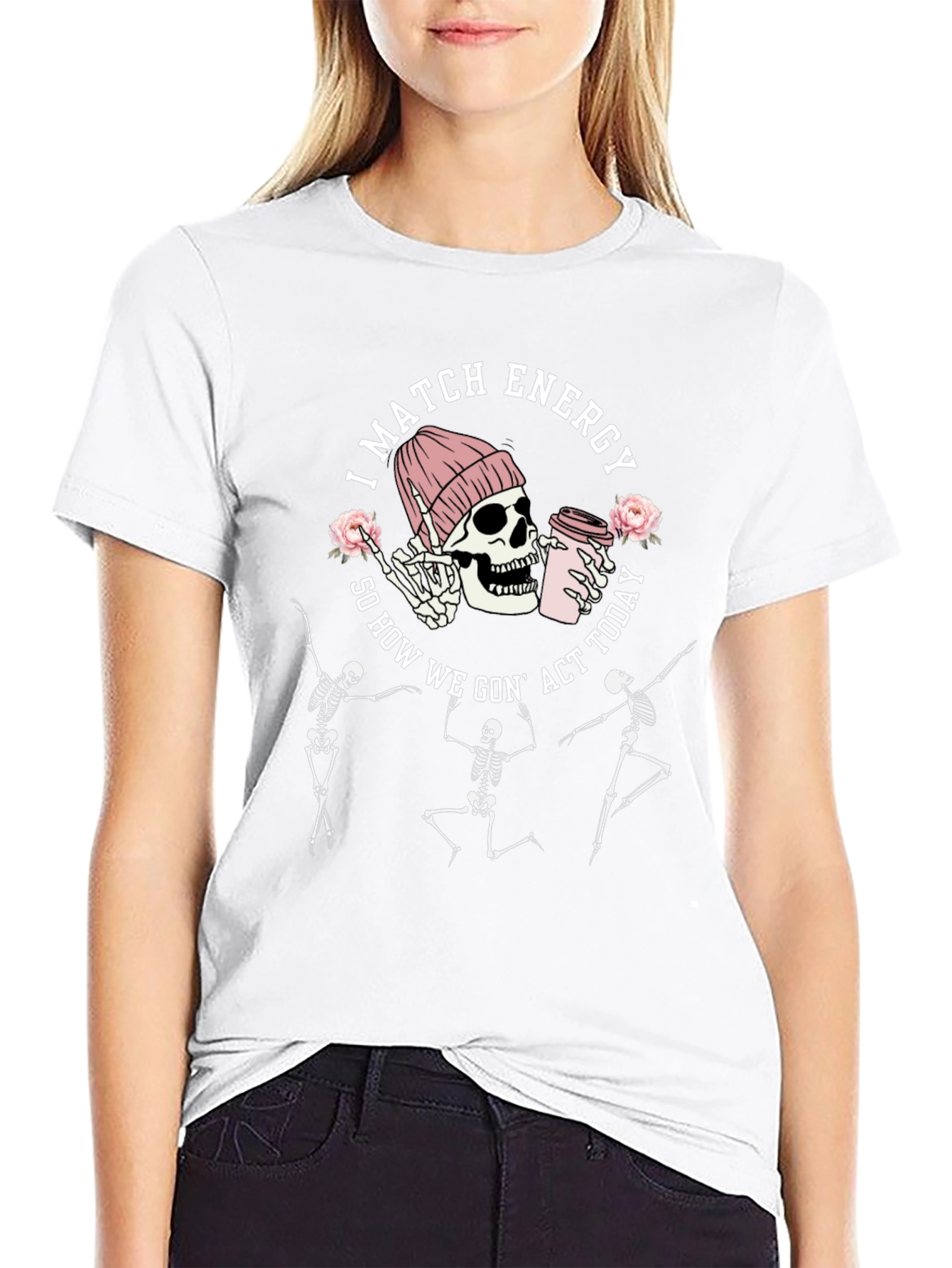 Funny Skeleton I Match Energy Graphic T-Shirt