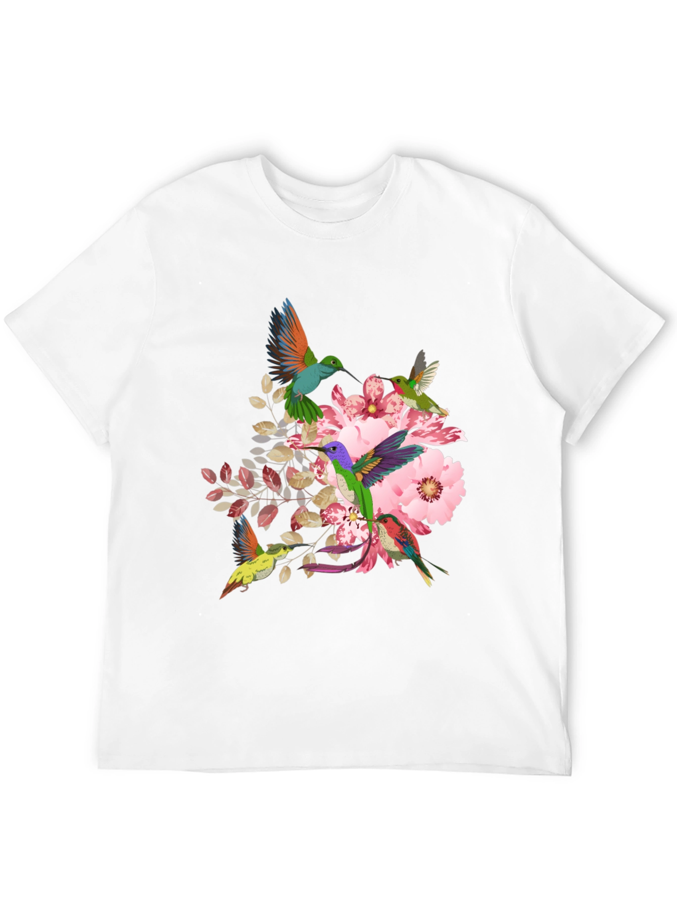 Hummingbird Floral Print Black T-Shirt
