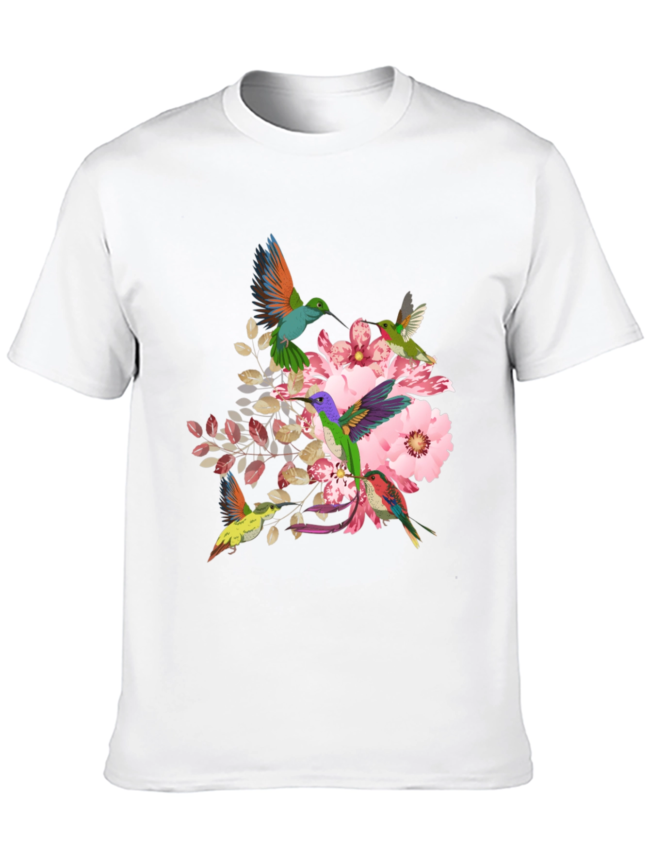 Hummingbird Floral Print Black T-Shirt