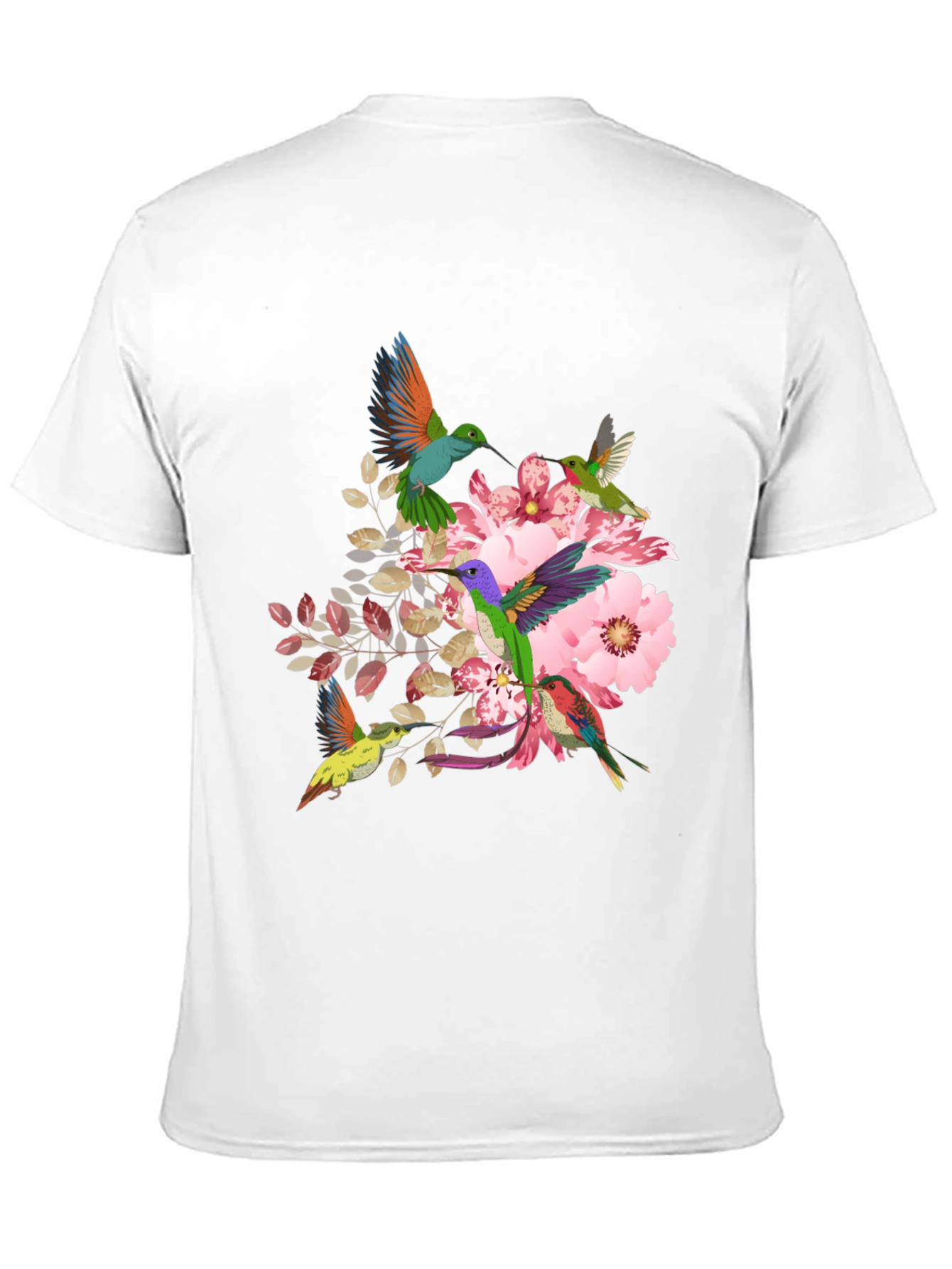 Hummingbird Floral Print Black T-Shirt