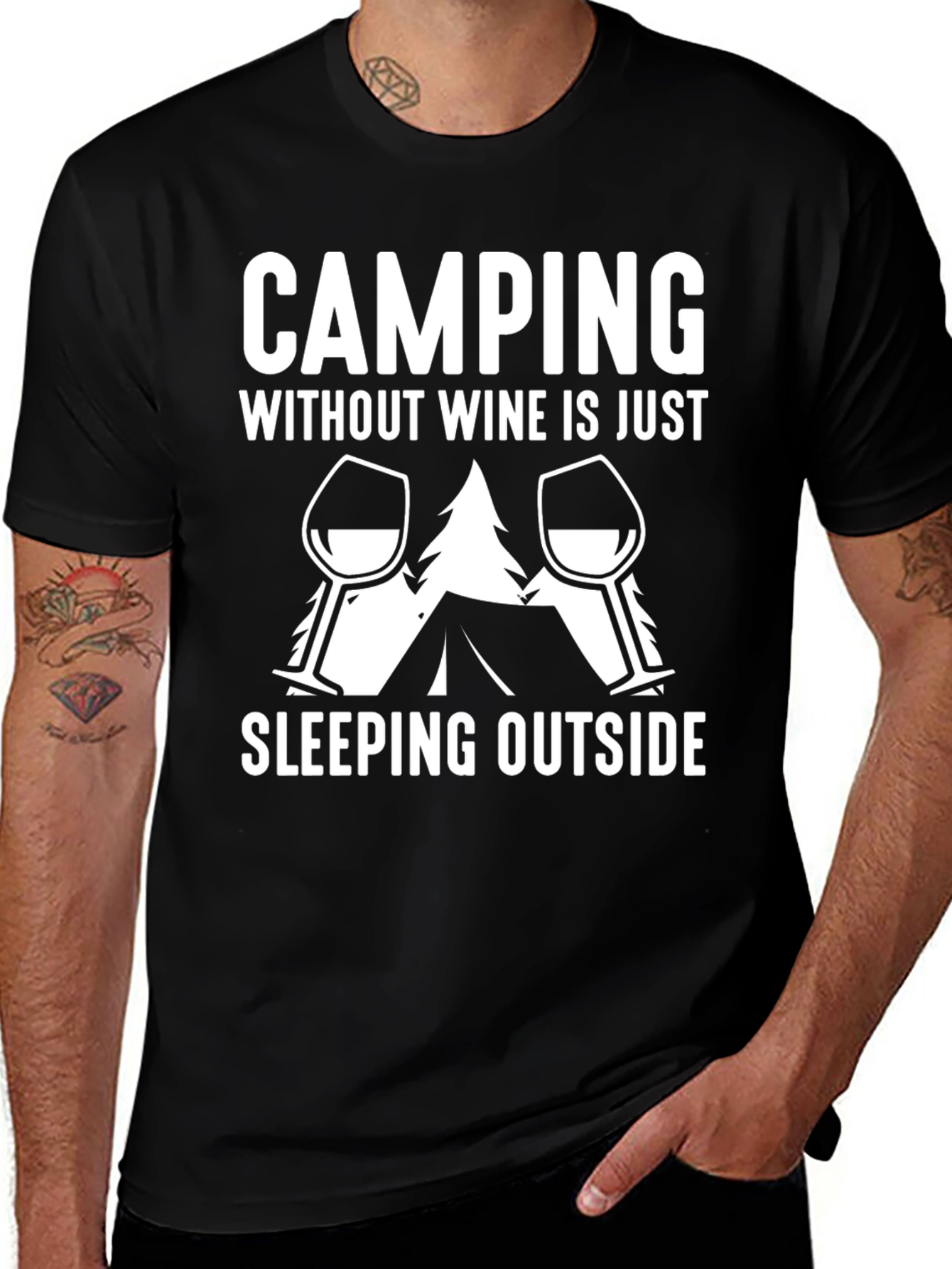 Camping Without Wine T-Shirt - Outdoors Adventure Tee