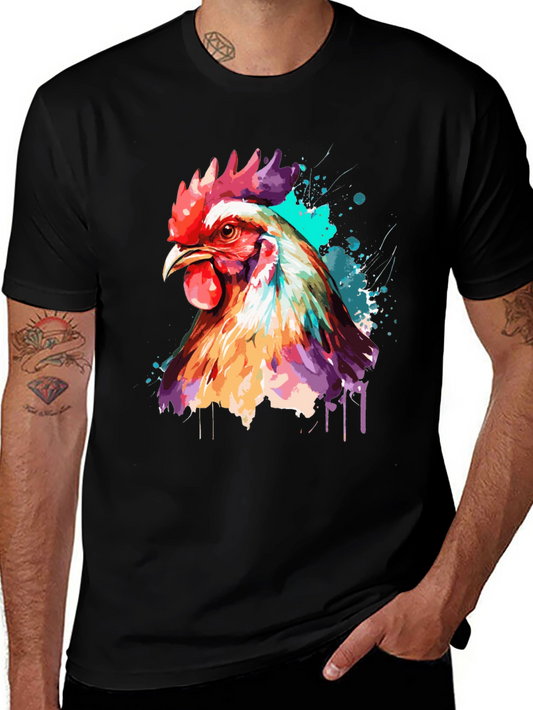Colorful Rooster Graphic Tee - Mens Black T-Shirt