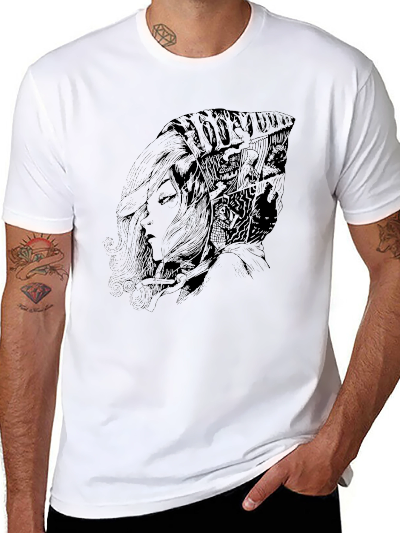 Artistic Graphic Tee - Dark Sketch Design