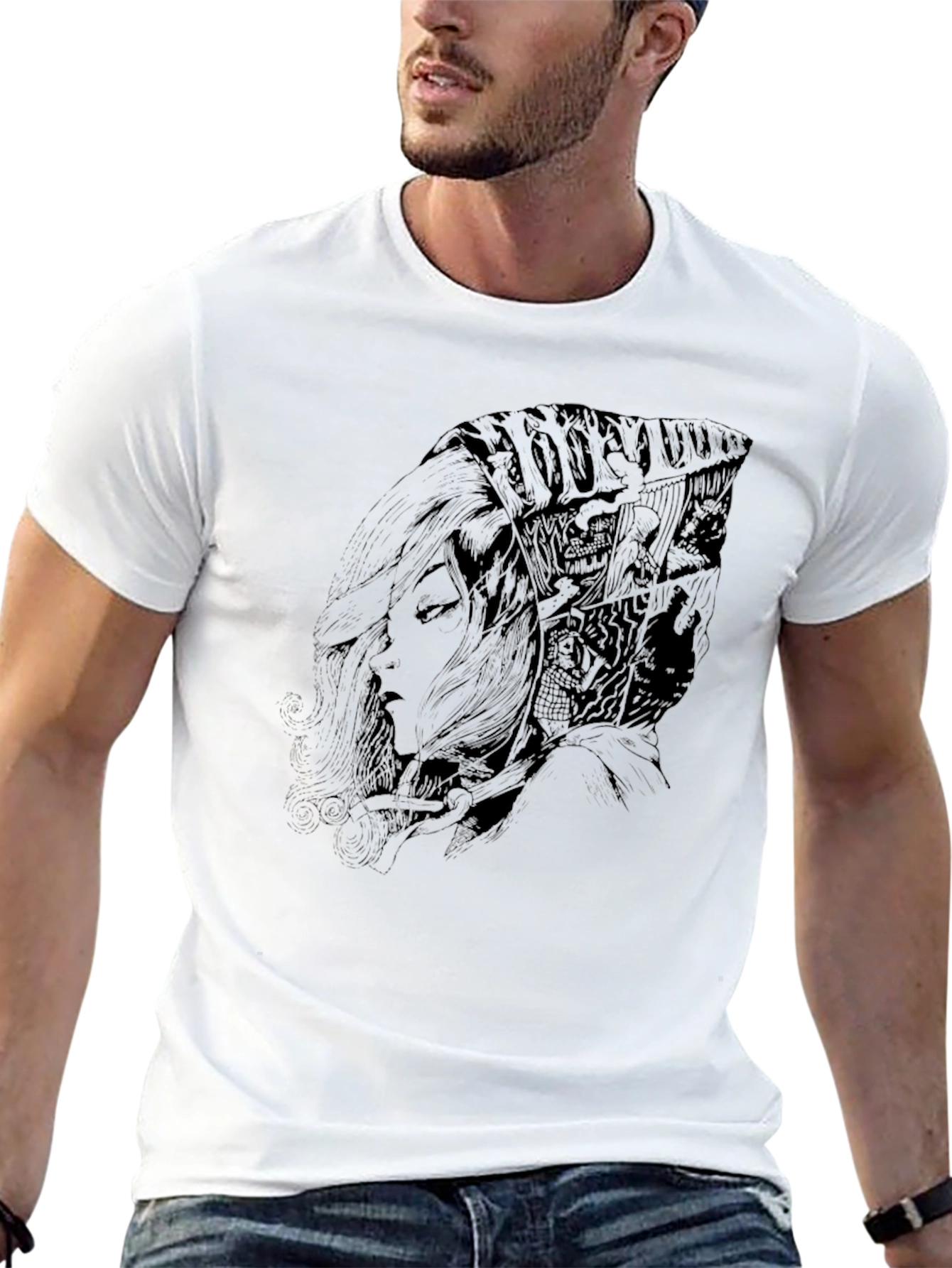 Artistic Graphic Tee - Dark Sketch Design