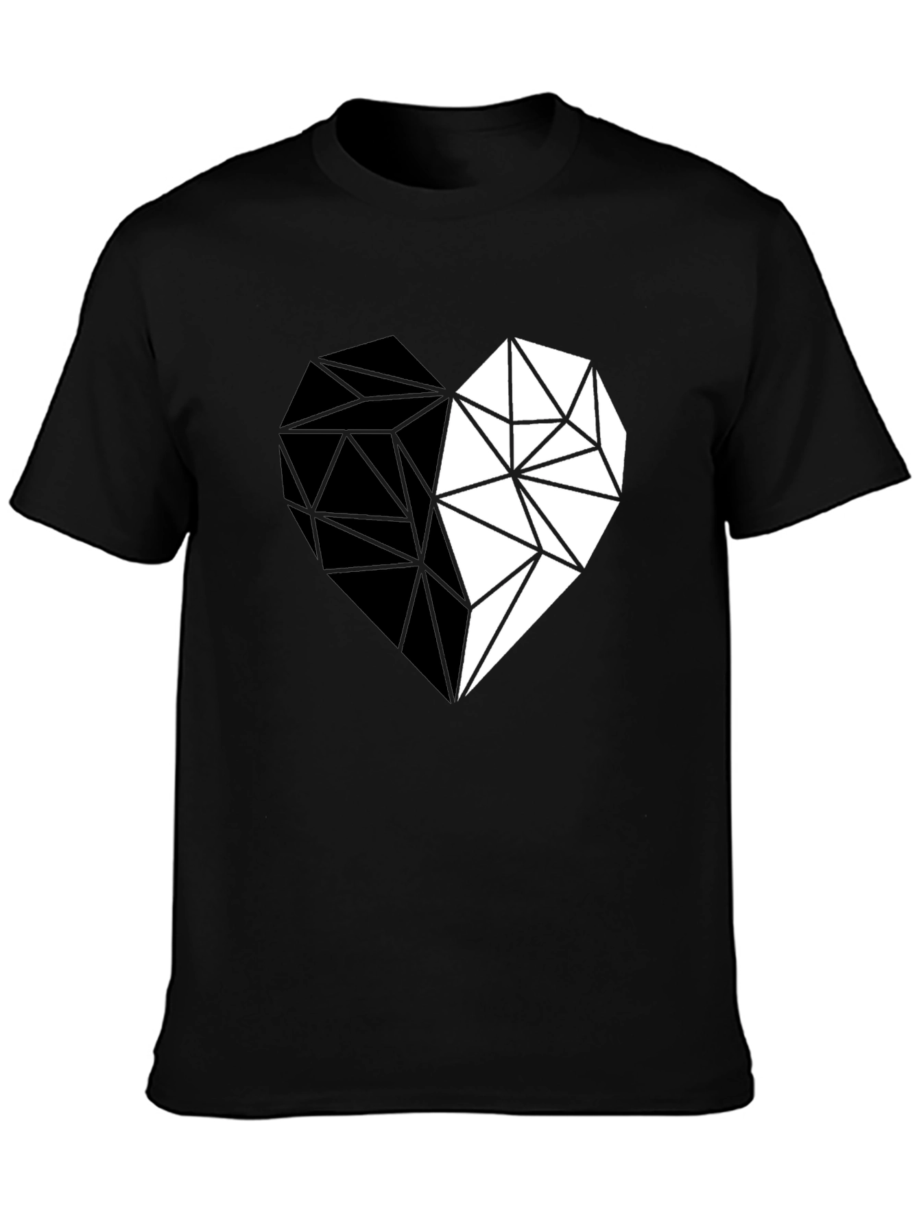 Geometric Heart Print Black Casual Tee