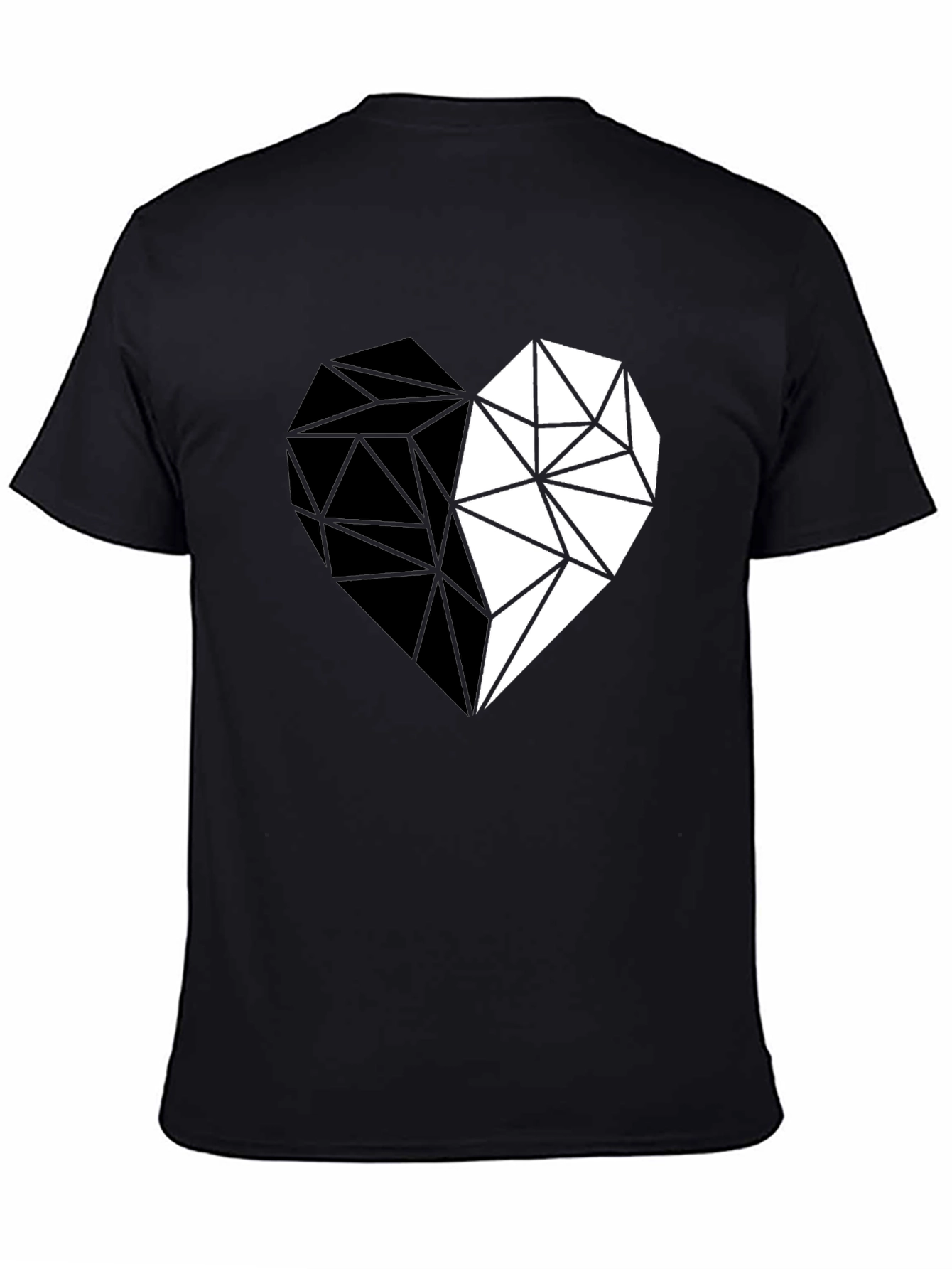 Geometric Heart Print Black Casual Tee