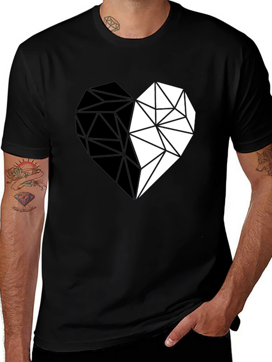 Geometric Heart Print Black Casual Tee