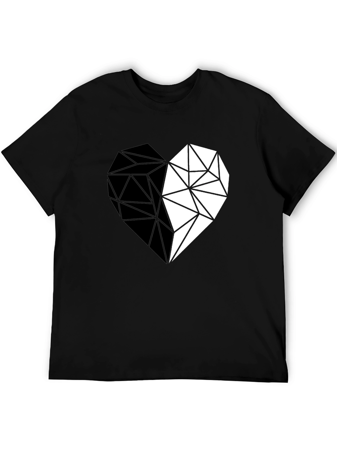 Geometric Heart Print Black Casual Tee