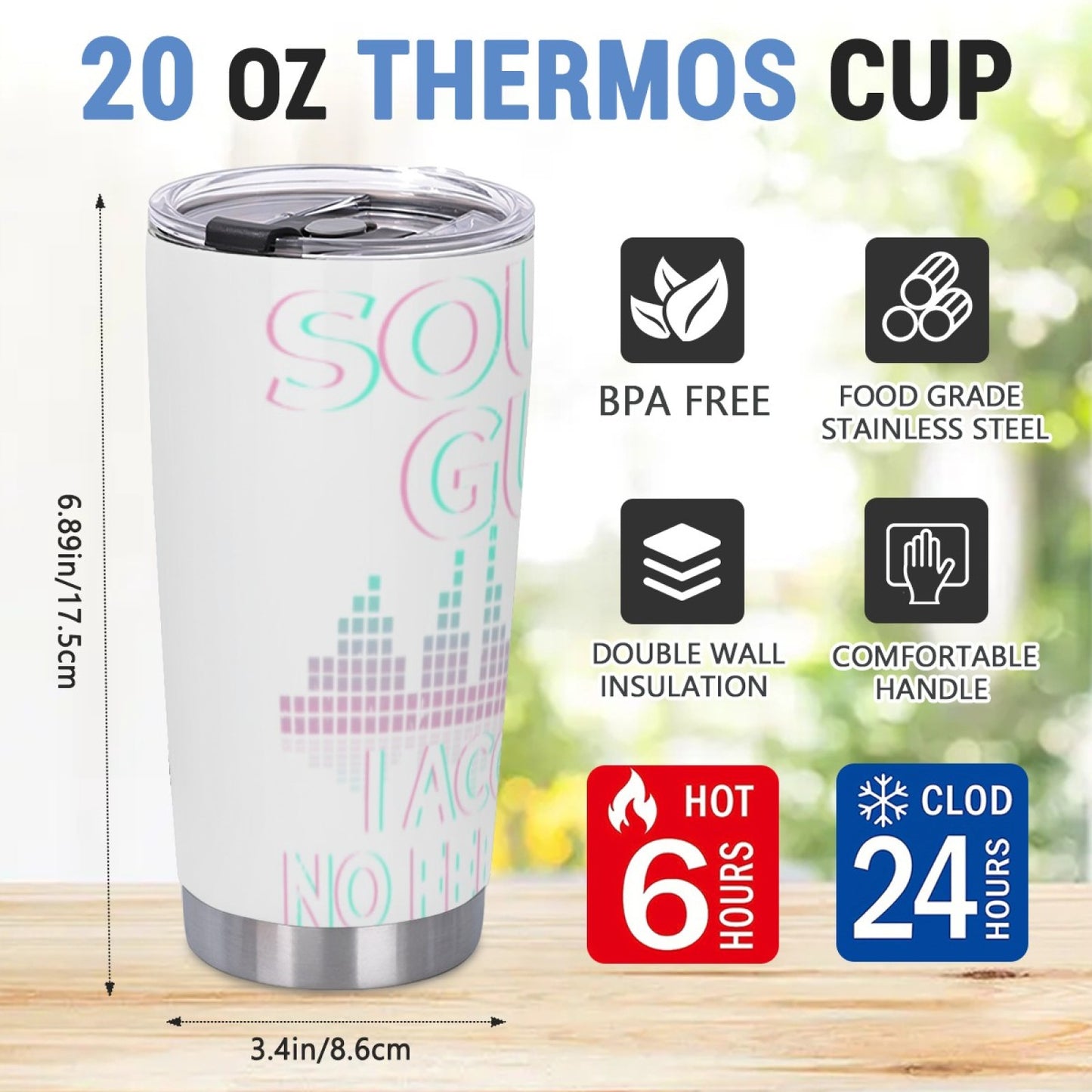 Office-Ready Insulated Stainless Steel Tumbler - Graphic Design Drink Cup