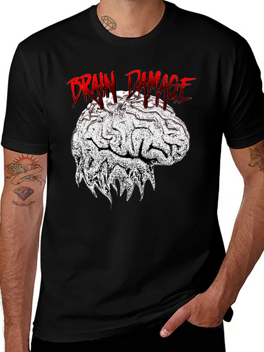 Brain Damage Graphic Tee - Unique Design Black T-Shirt