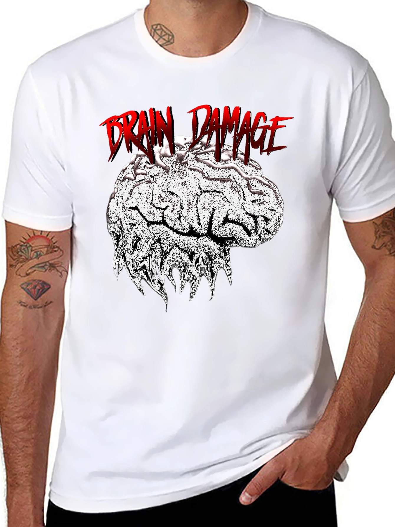 Brain Damage Graphic Tee - Unique Design Black T-Shirt