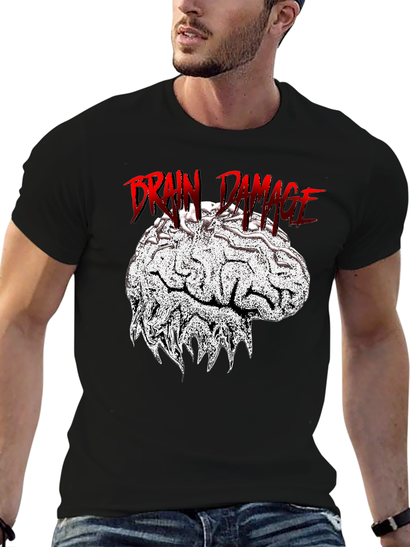 Brain Damage Graphic Tee - Unique Design Black T-Shirt