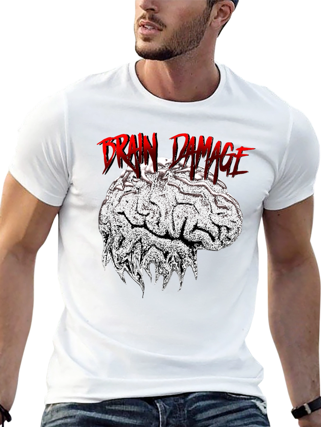 Brain Damage Graphic Tee - Unique Design Black T-Shirt