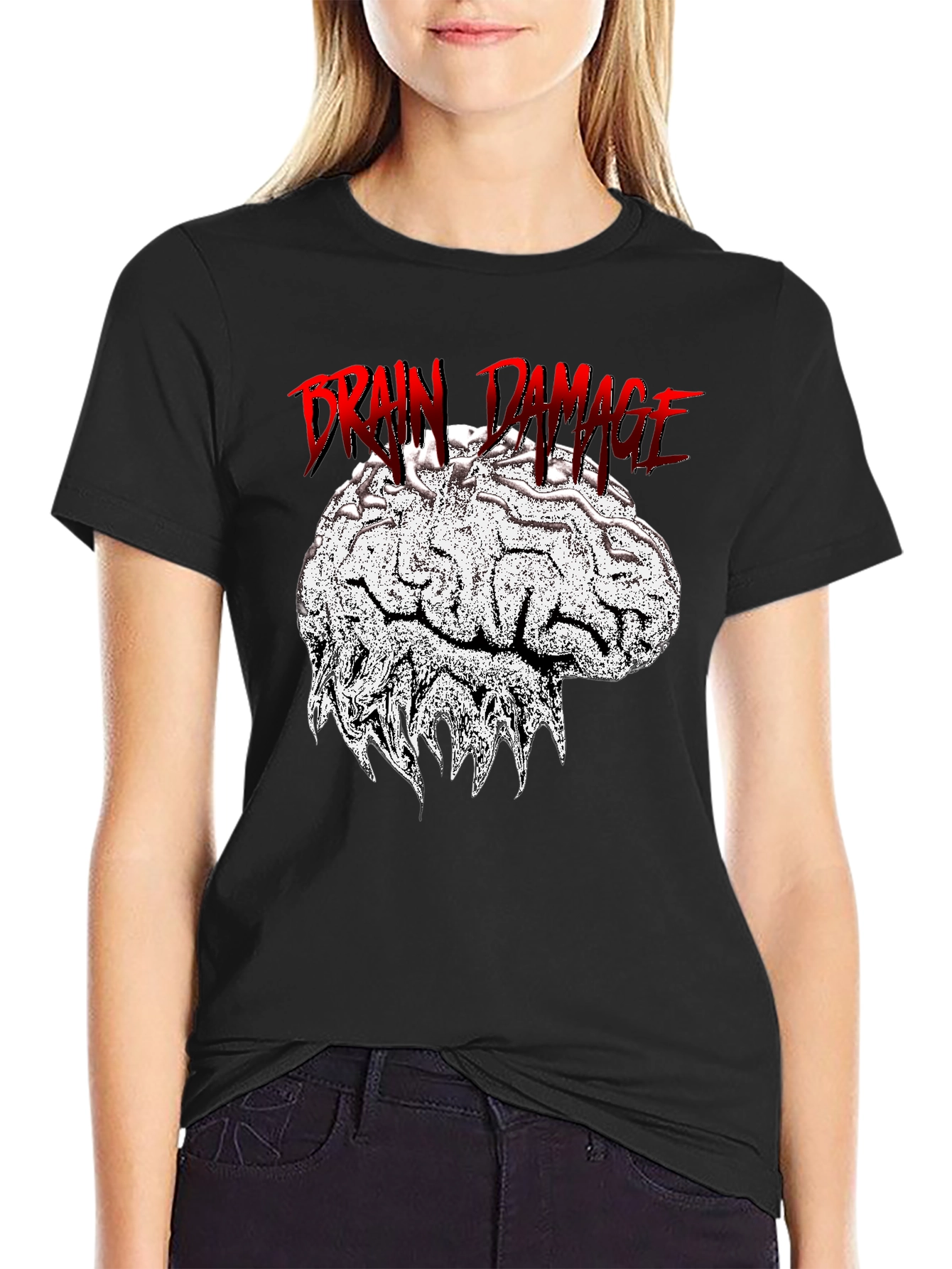 Brain Damage Graphic Tee - Unique Design Black T-Shirt