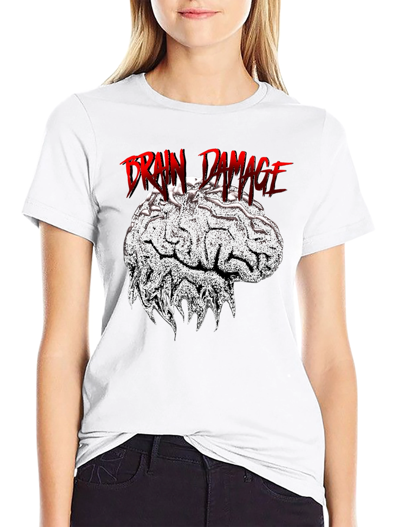 Brain Damage Graphic Tee - Unique Design Black T-Shirt
