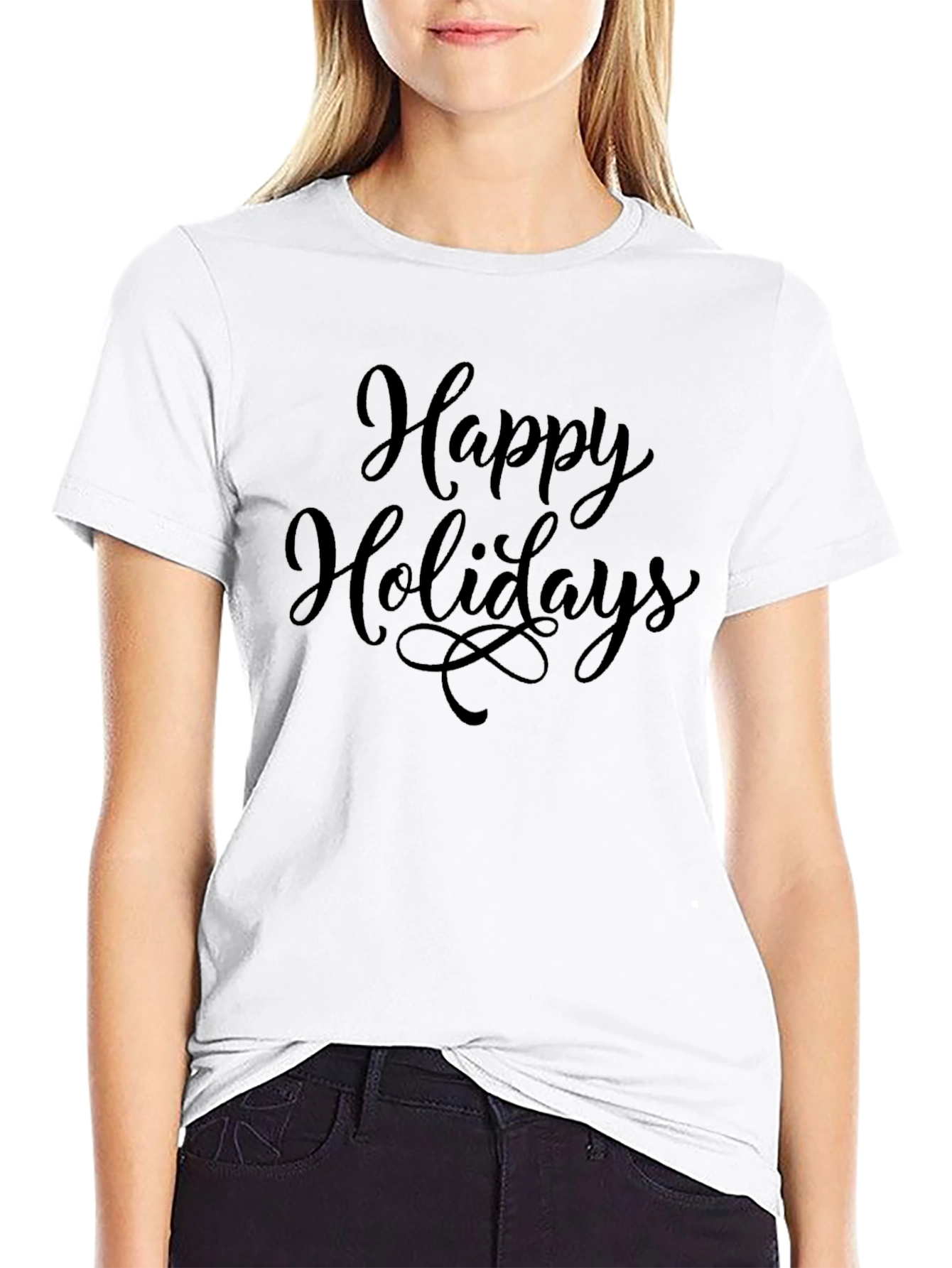 Happy Holidays Black Crew Neck T-Shirt