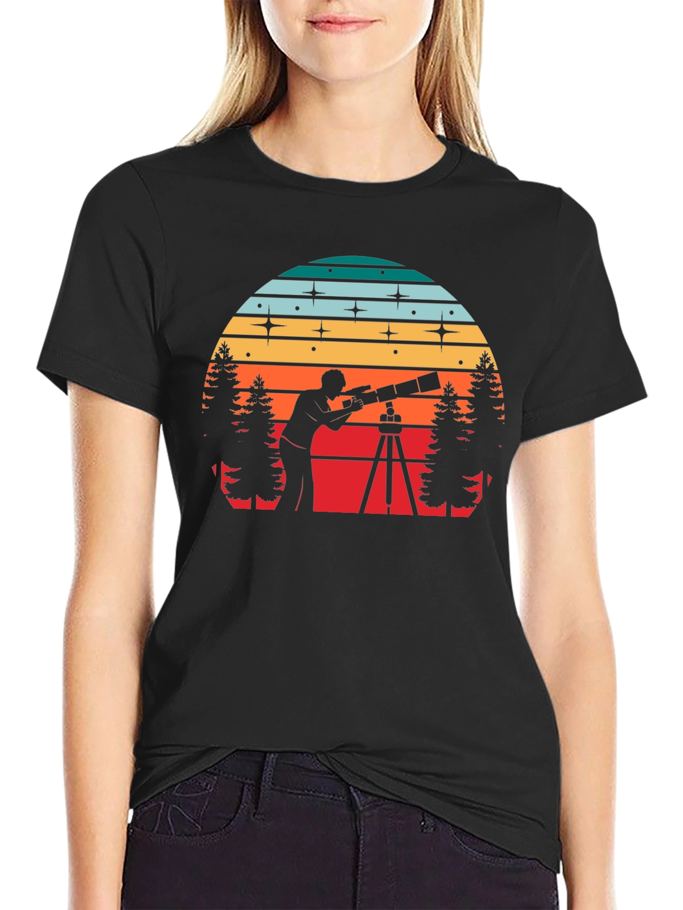 Stargazer Sunset Tee - Astronomy Lovers Black T-Shirt