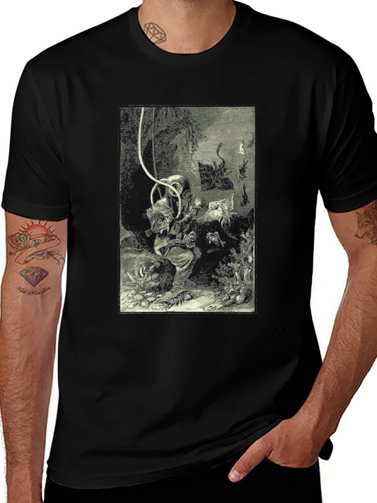 Vintage Diver Print Black T-Shirt