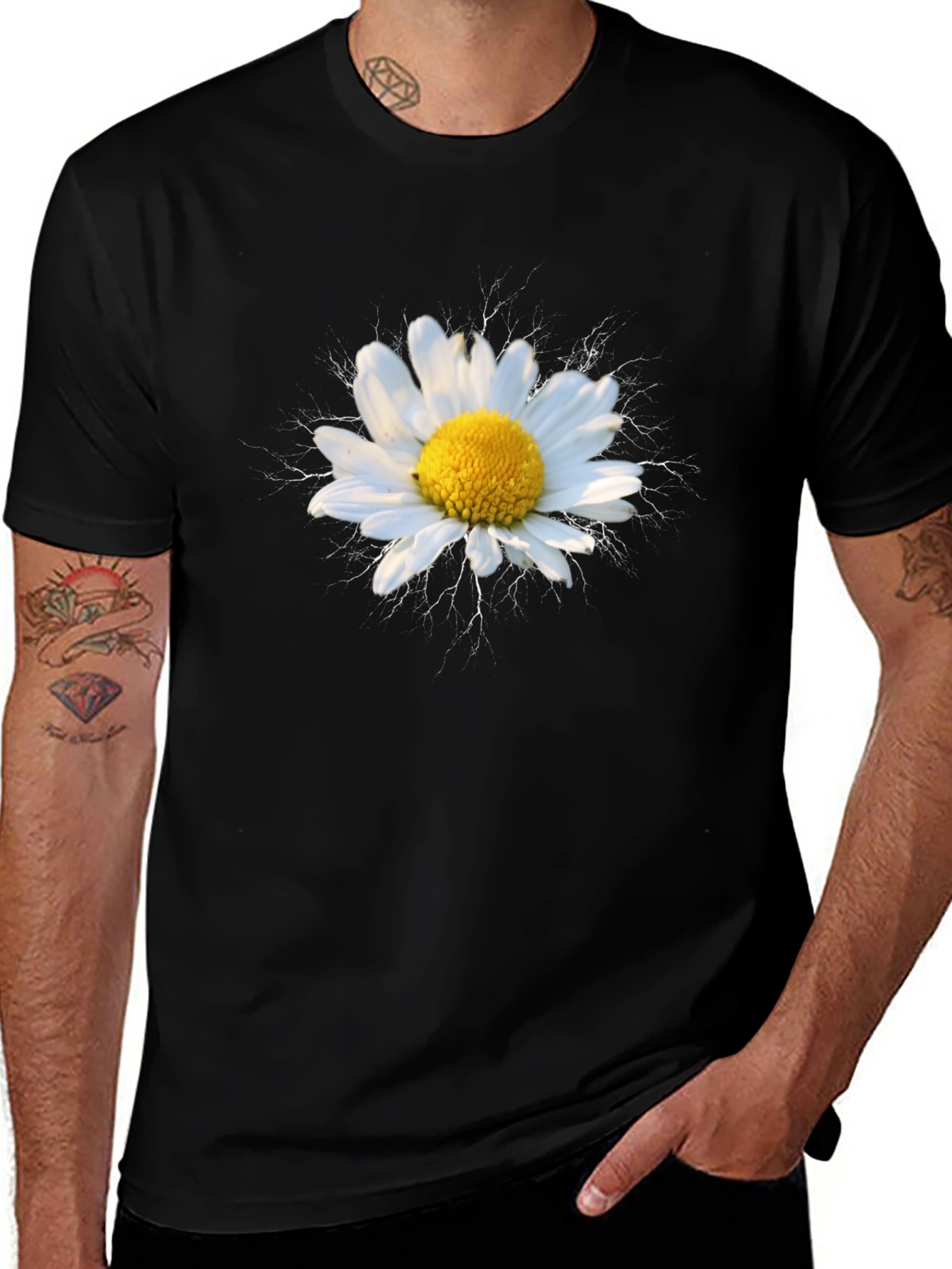 Daisy Flower Graphic Tee - Black Cotton T-Shirt
