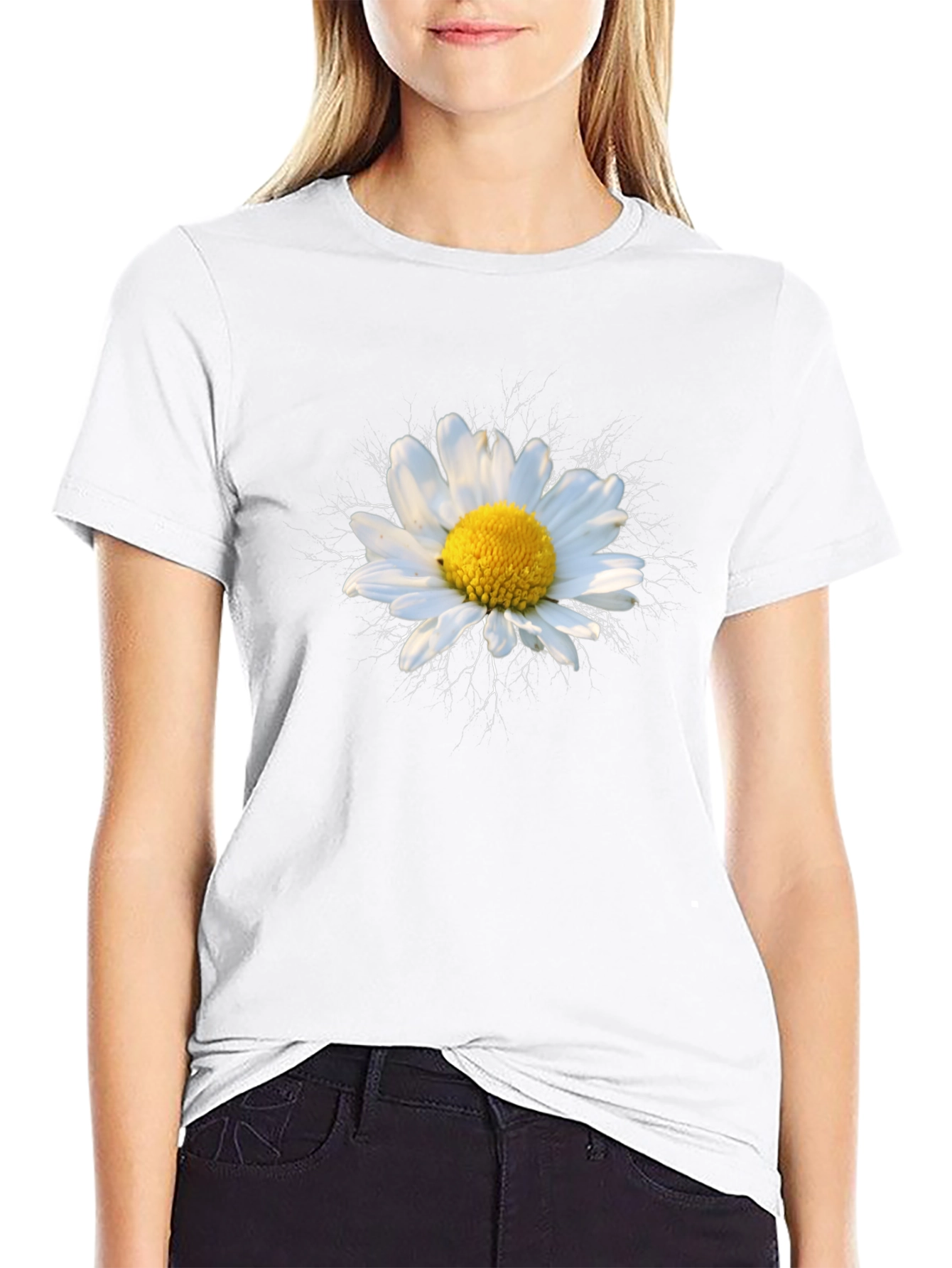 Daisy Flower Graphic Tee - Black Cotton T-Shirt