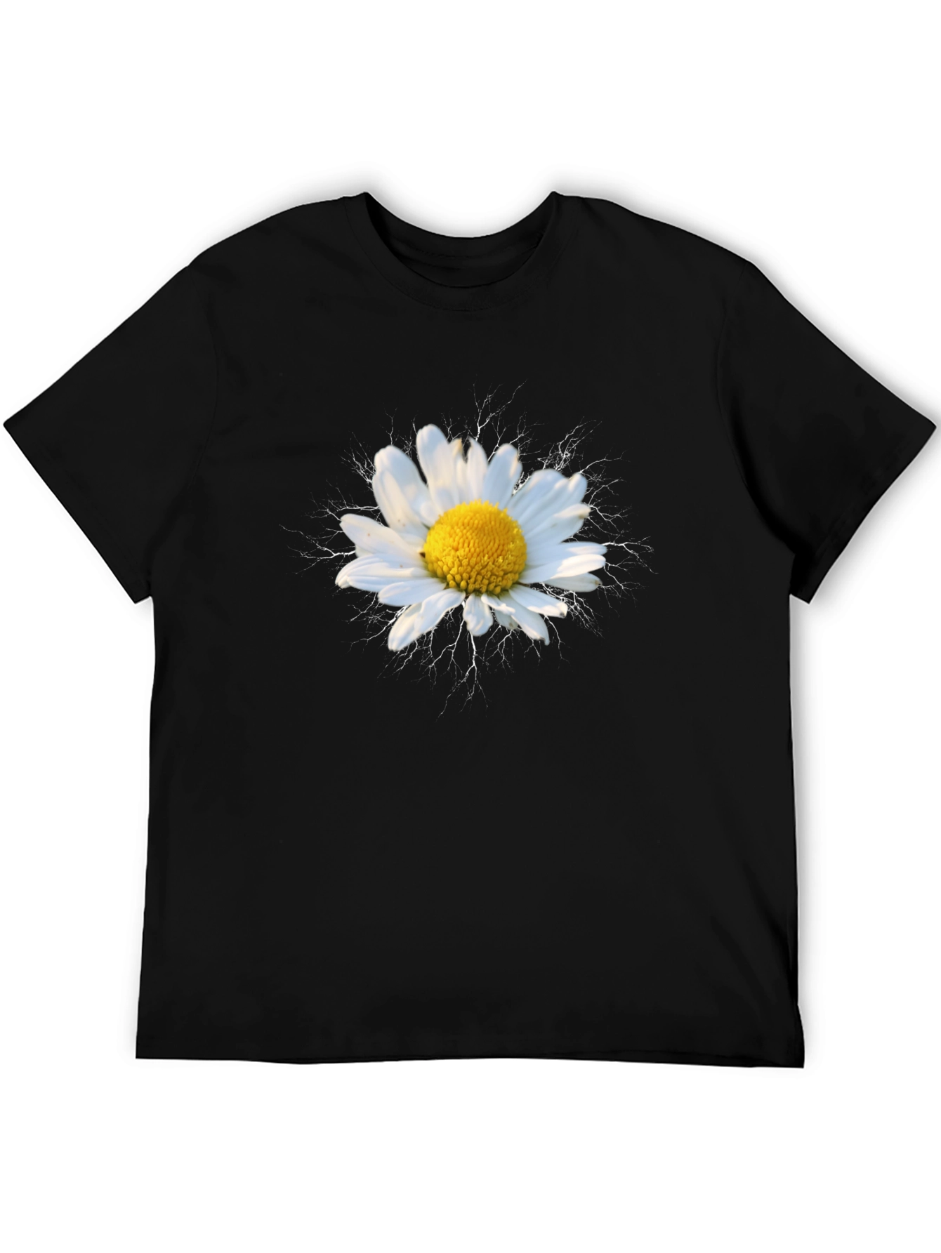 Daisy Flower Graphic Tee - Black Cotton T-Shirt