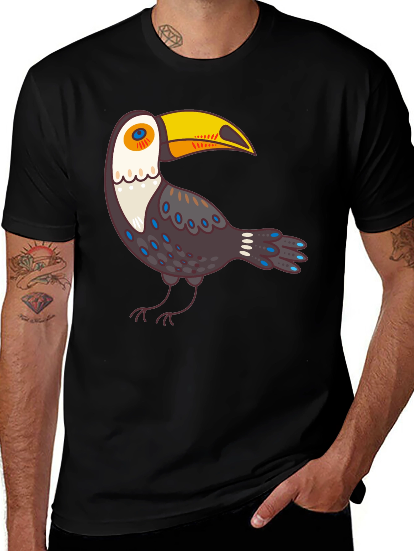 Cartoon Toucan Graphic Black T-Shirt