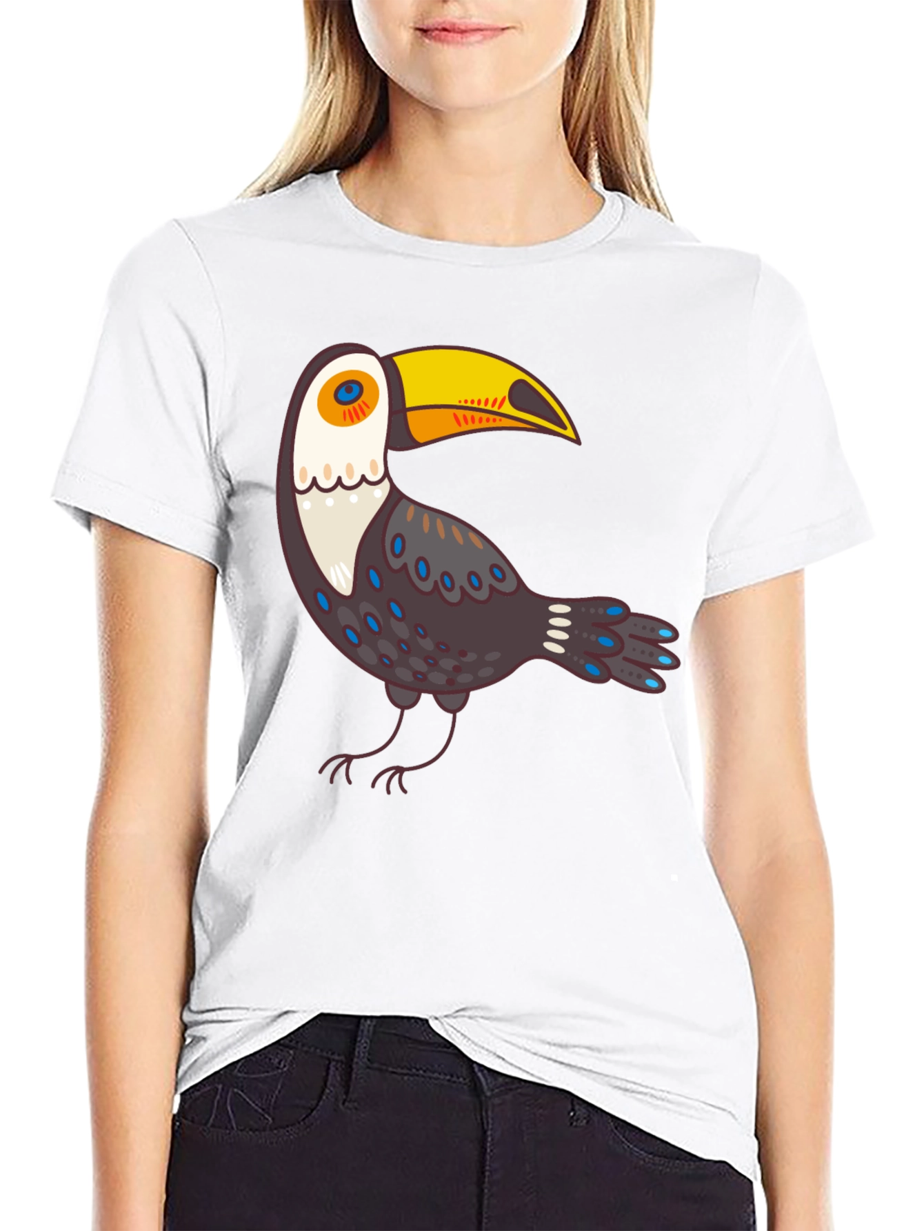 Cartoon Toucan Graphic Black T-Shirt