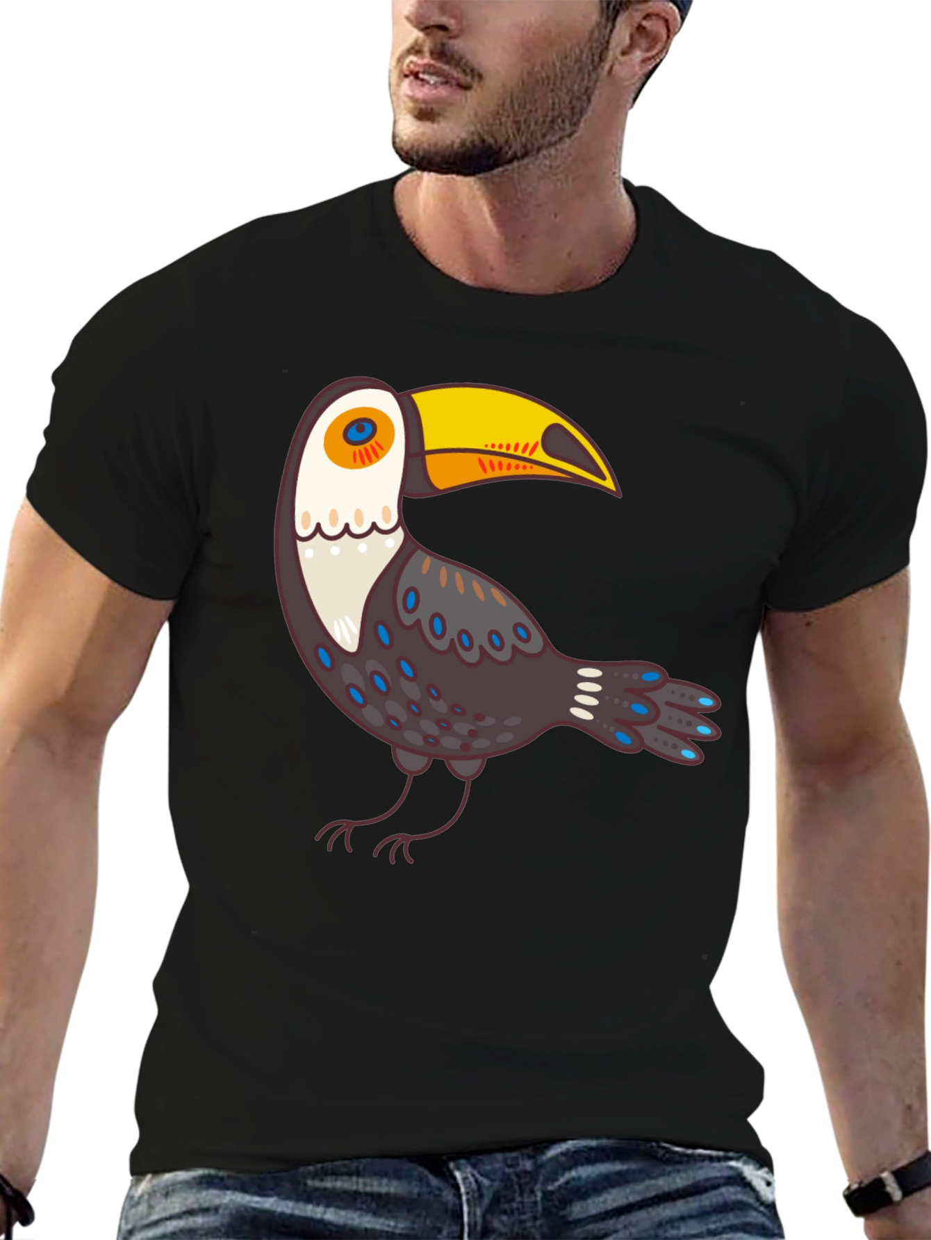 Cartoon Toucan Graphic Black T-Shirt