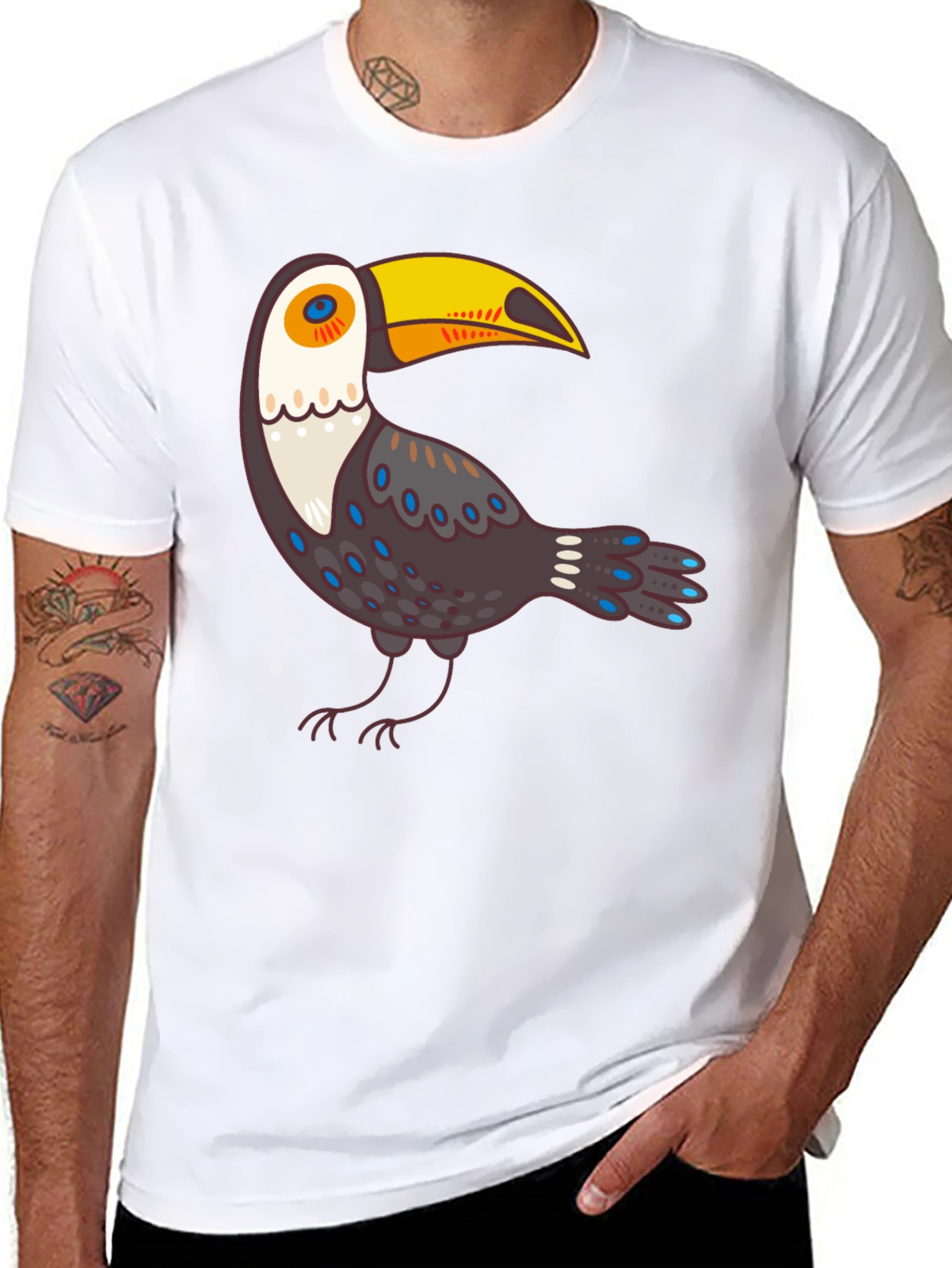 Cartoon Toucan Graphic Black T-Shirt