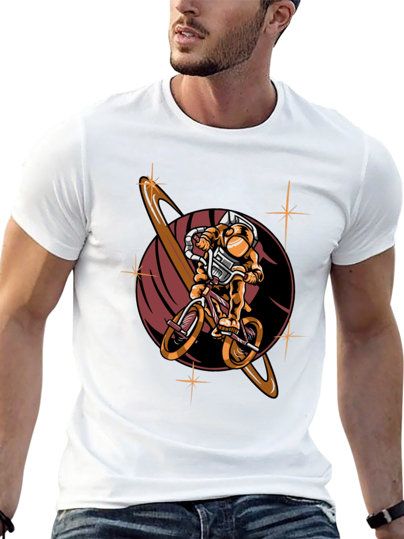 Astronaut Biking T-Shirt - Space Adventure Design