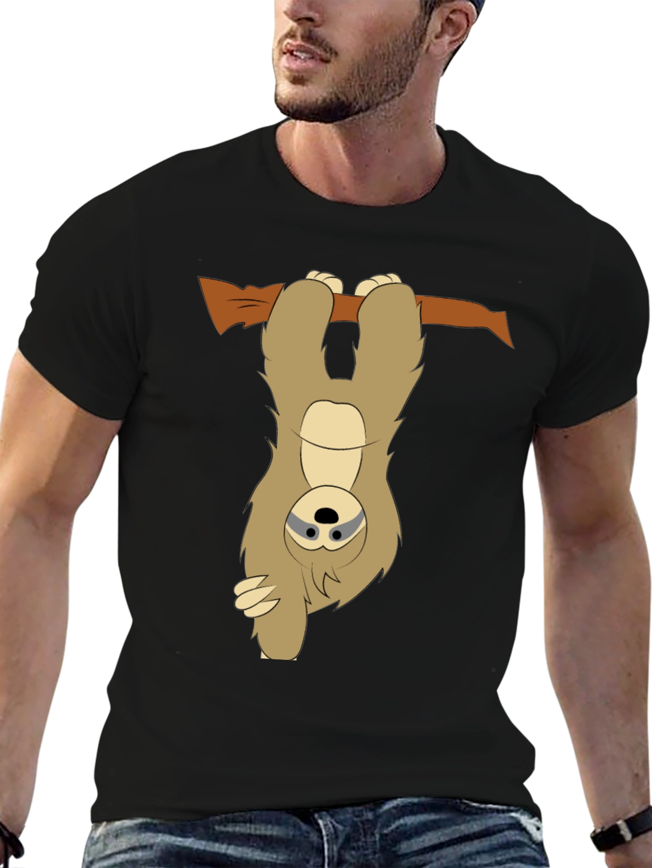 Sloth Hanging Upside Down Mens Graphic T-Shirt