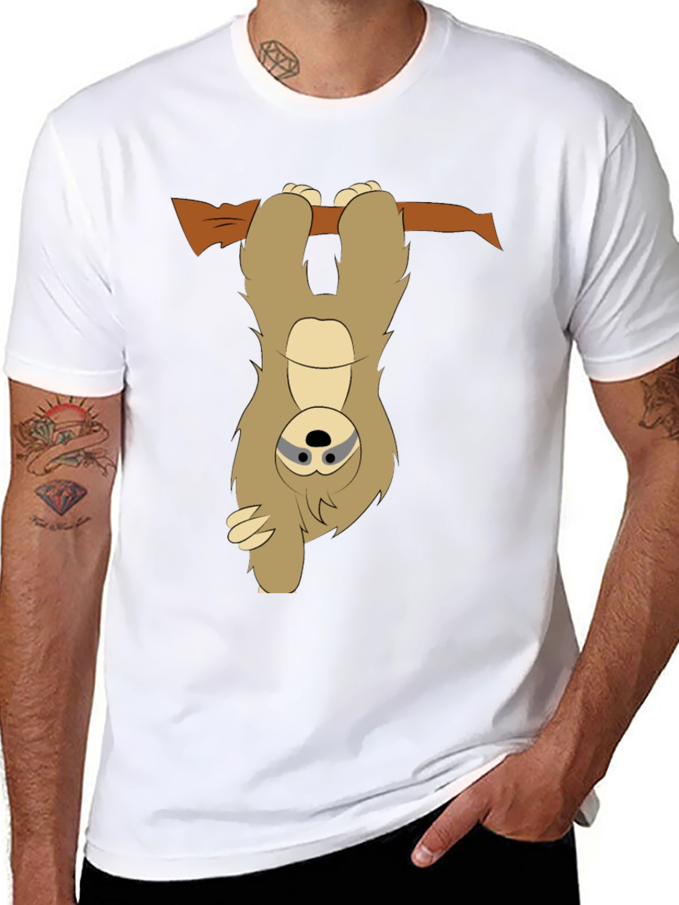 Sloth Hanging Upside Down Mens Graphic T-Shirt