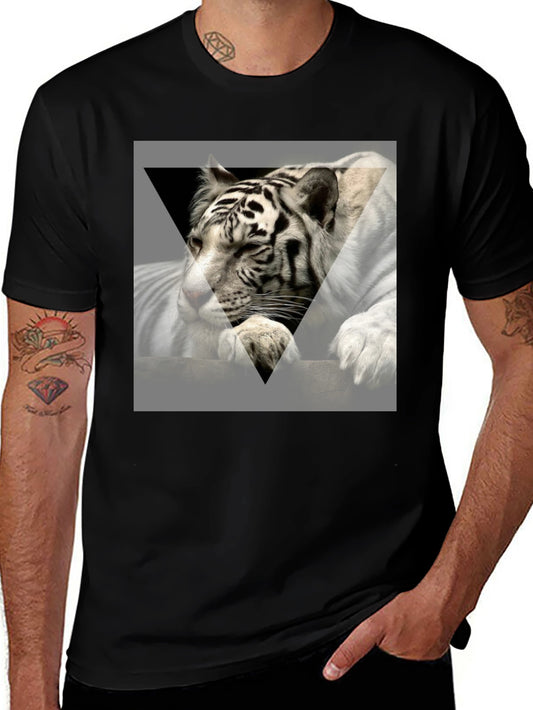 Tiger Graphic Print Tee - Mens Short Sleeve Black T-Shirt