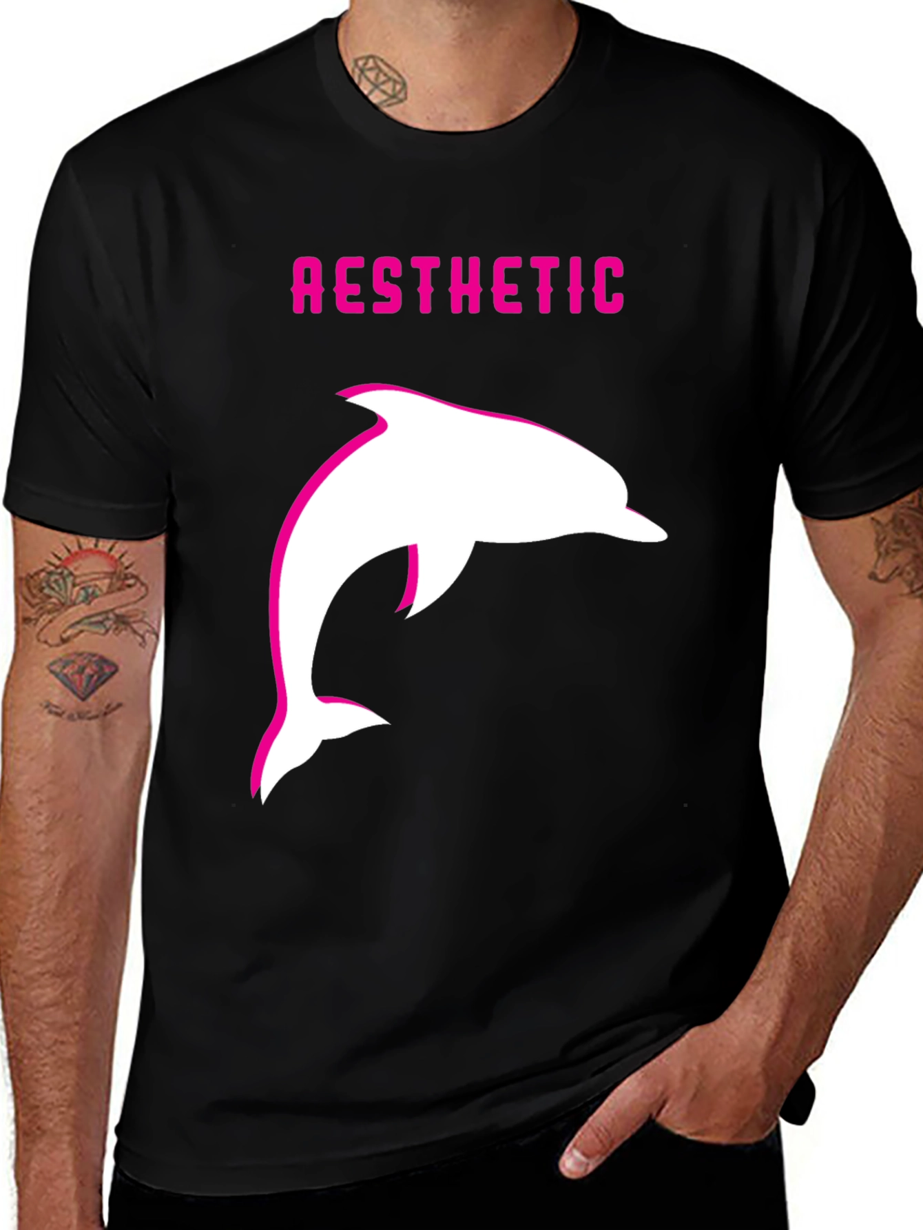Aesthetic Dolphin Graphic Tee - Trendy Black T-Shirt