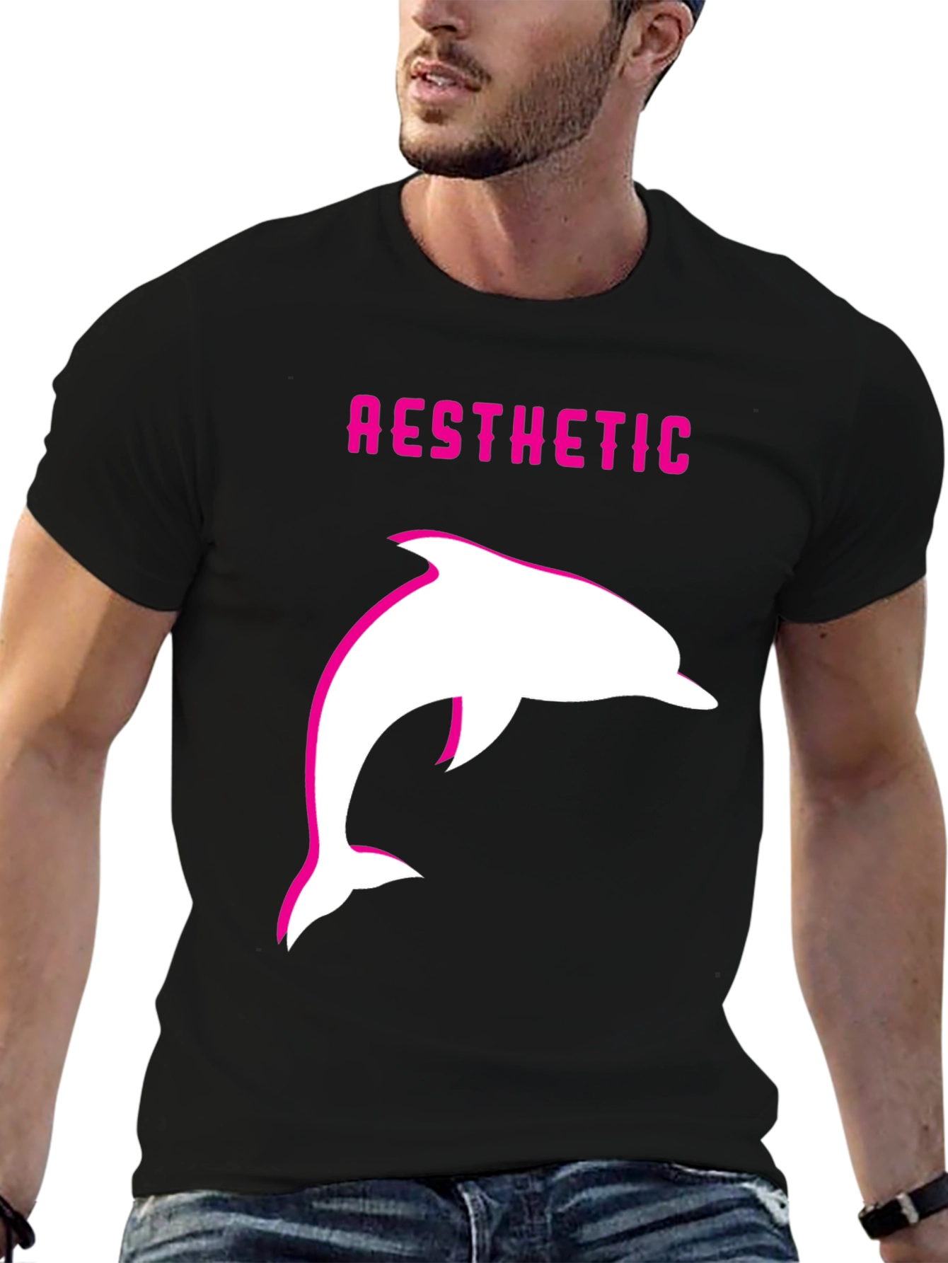 Aesthetic Dolphin Graphic Tee - Trendy Black T-Shirt